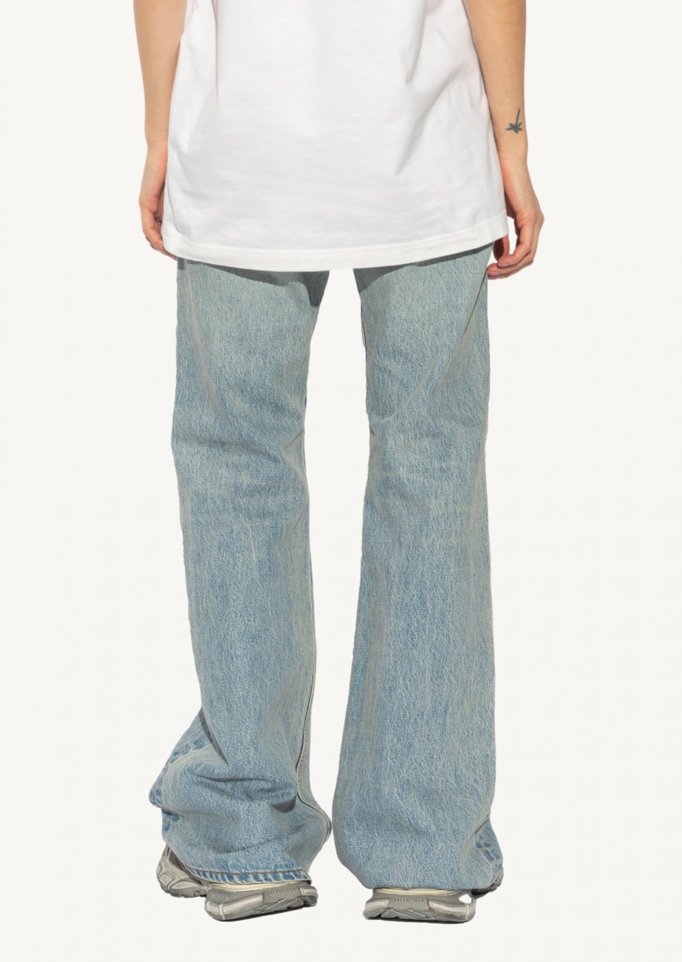 Flared trousers in light blue Japanese denim