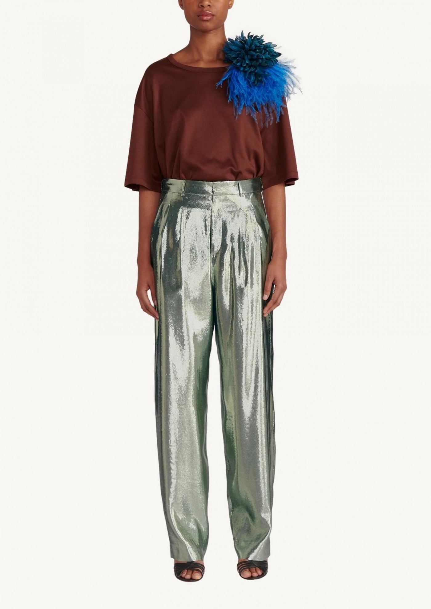 White gold silk and lurex trousers