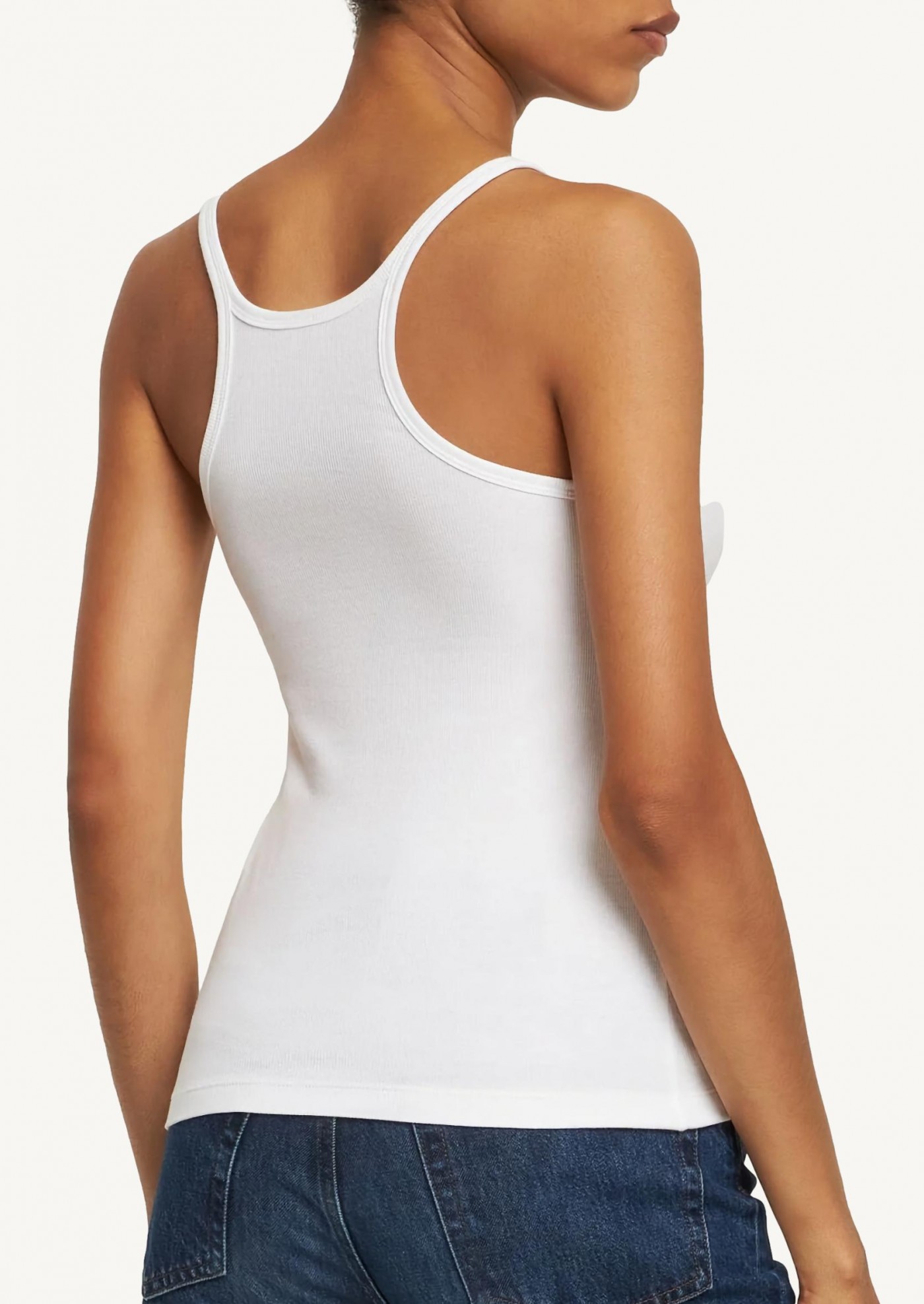 Ribbed tank top with white scoop neck