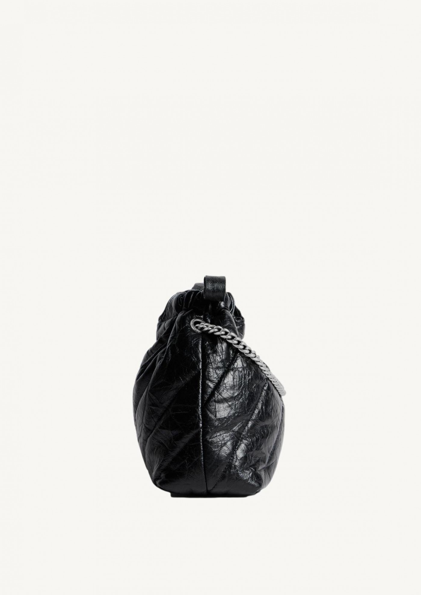 Crush tote bag model XS in black crinkled calf leather