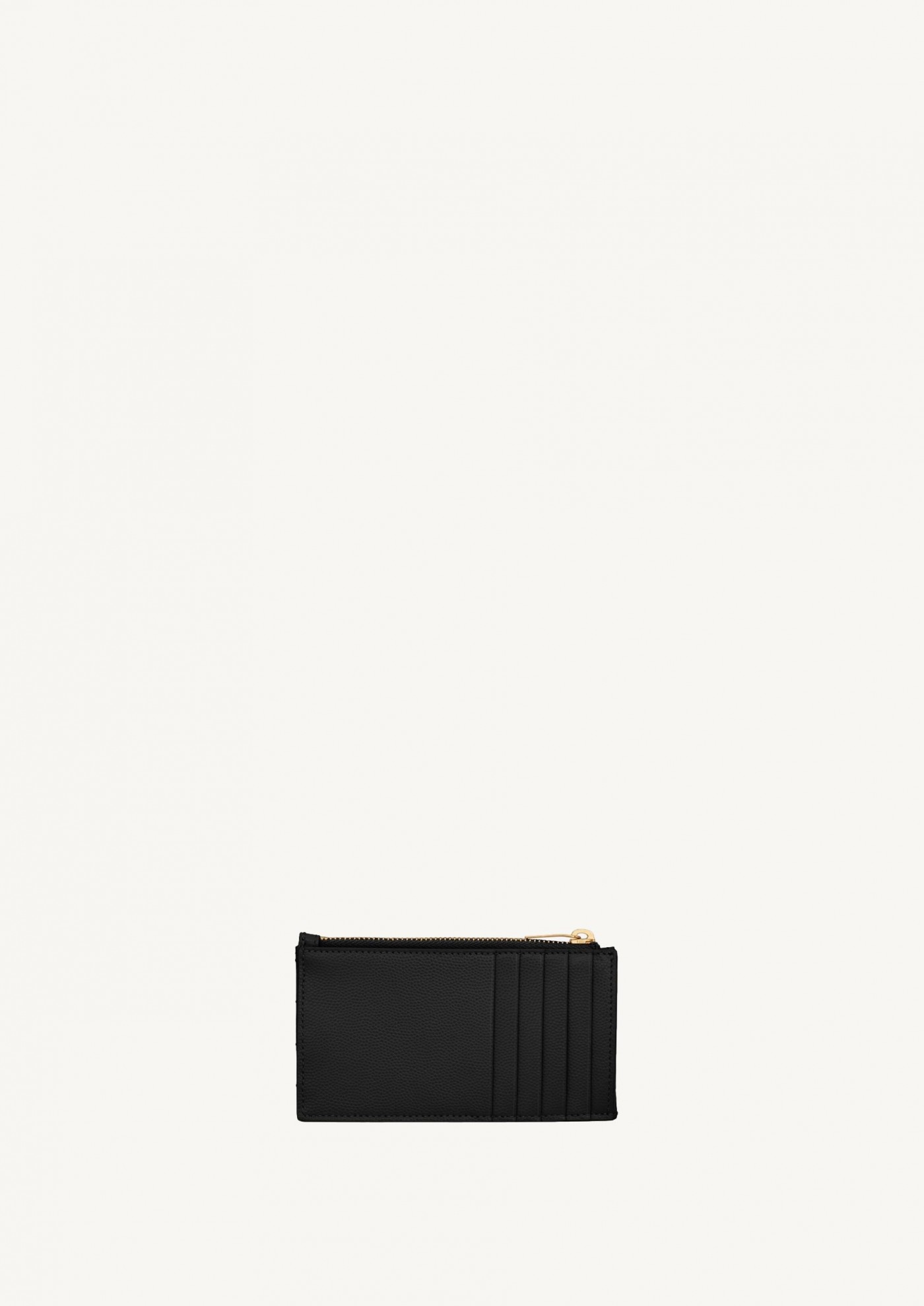 Cassandre zipped card holder in black powder grain embossed leather
