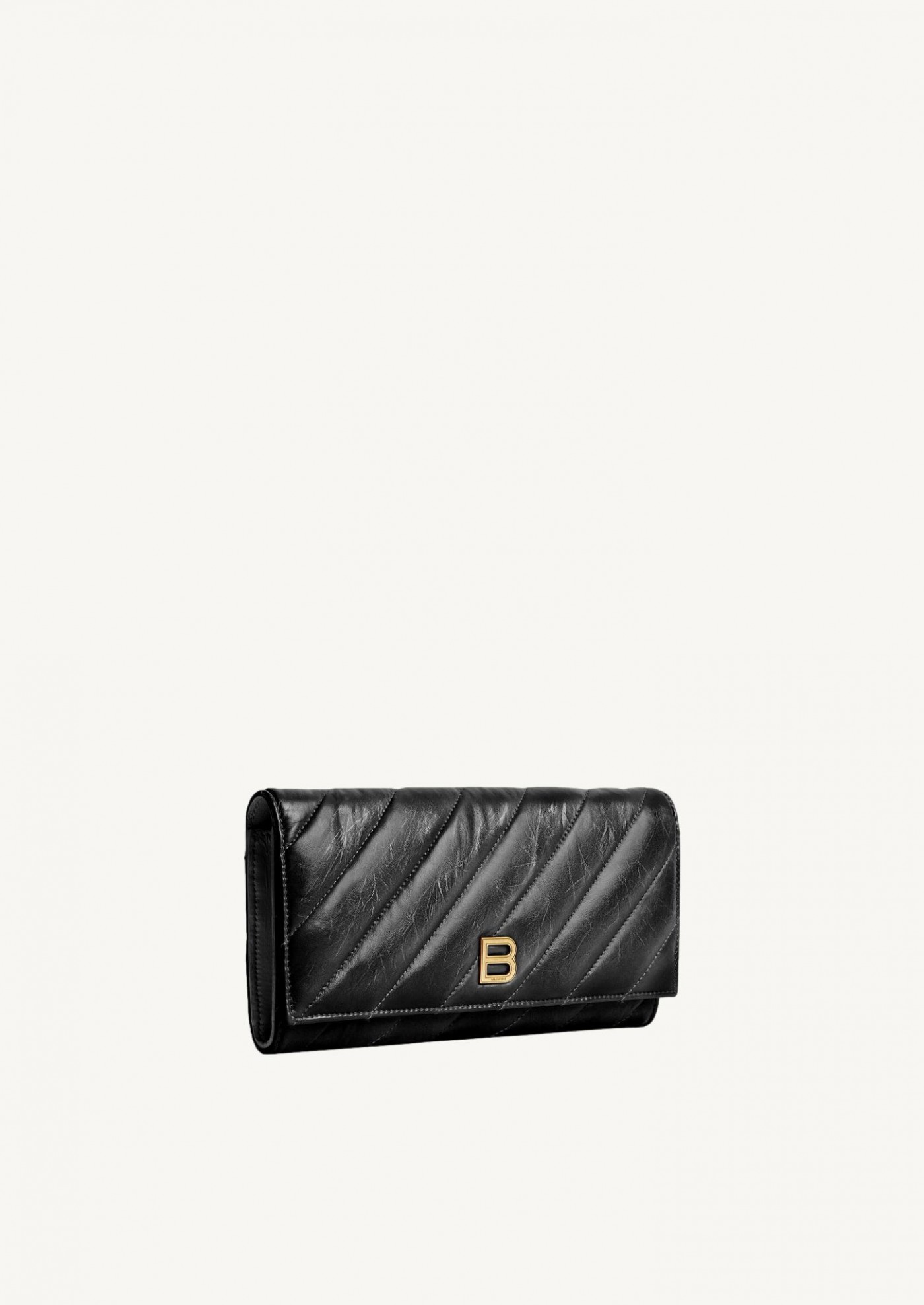 Wallet with Crush Chain in black crinkled calf leather
