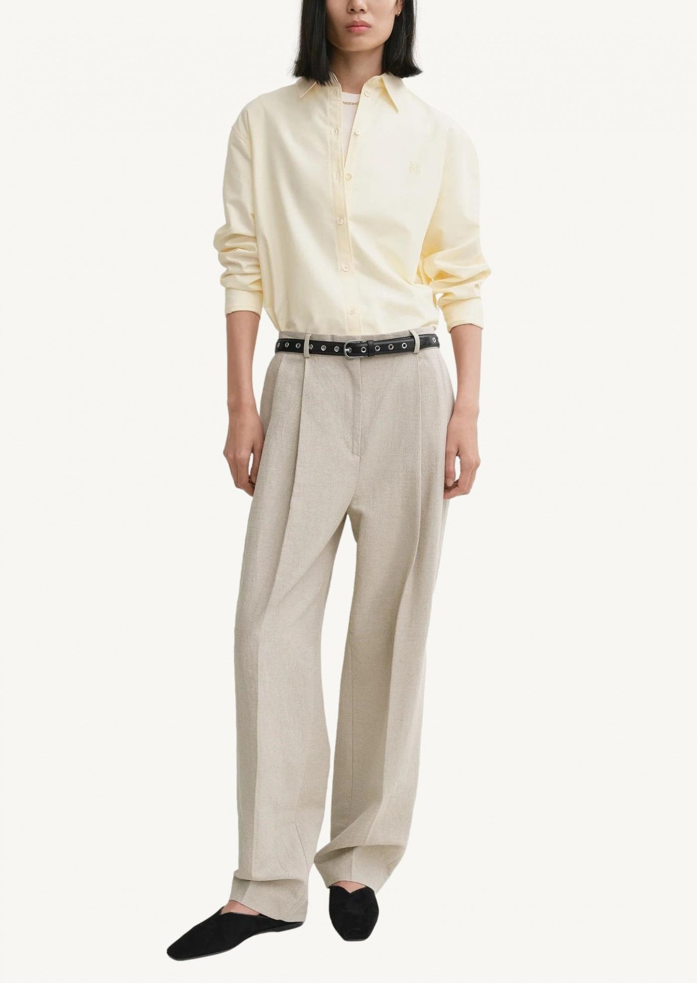 Pantalon tailleur double plissé sable