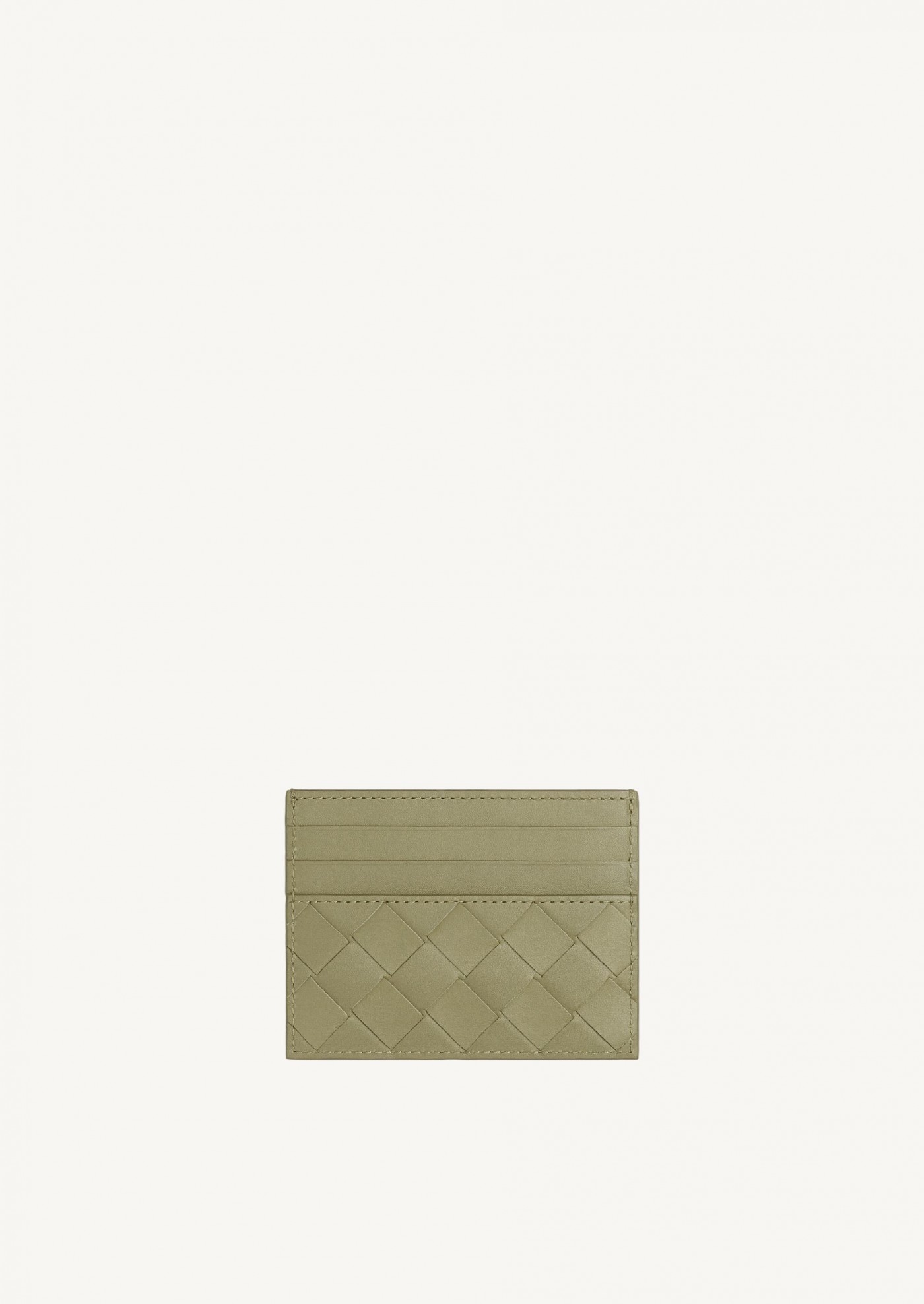 Étui pour cartes en cuir intrecciato taupe