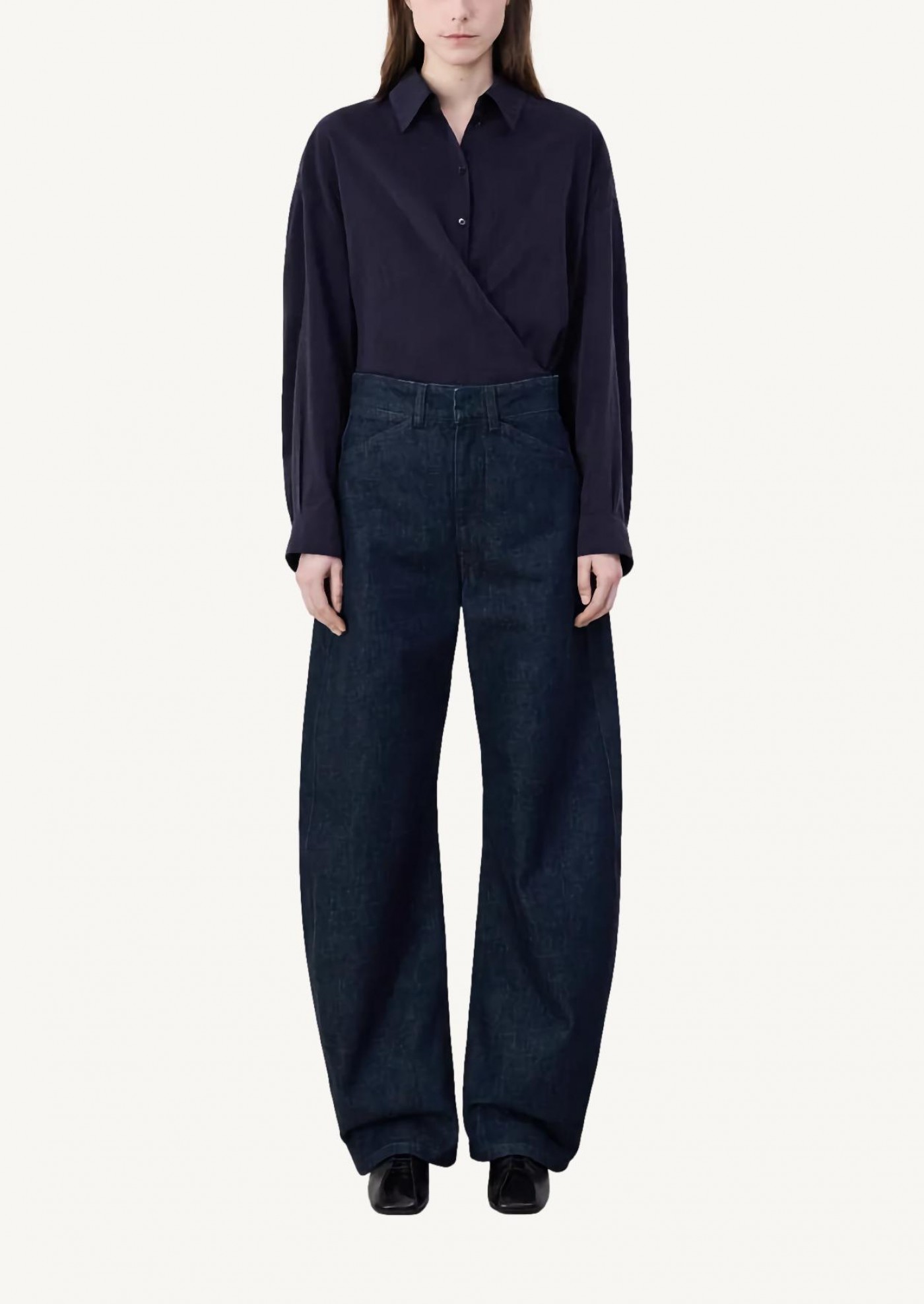 High waisted curved pants denim indigo