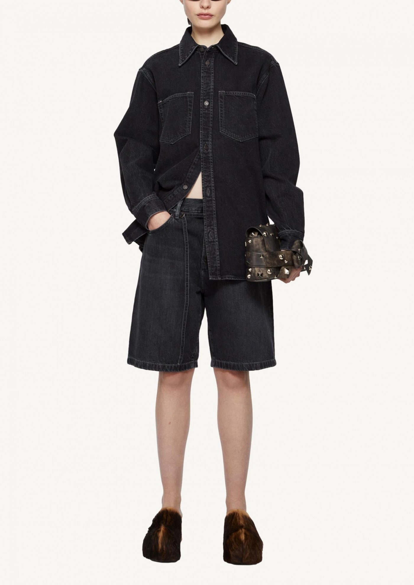 Loose fit denim shorts black