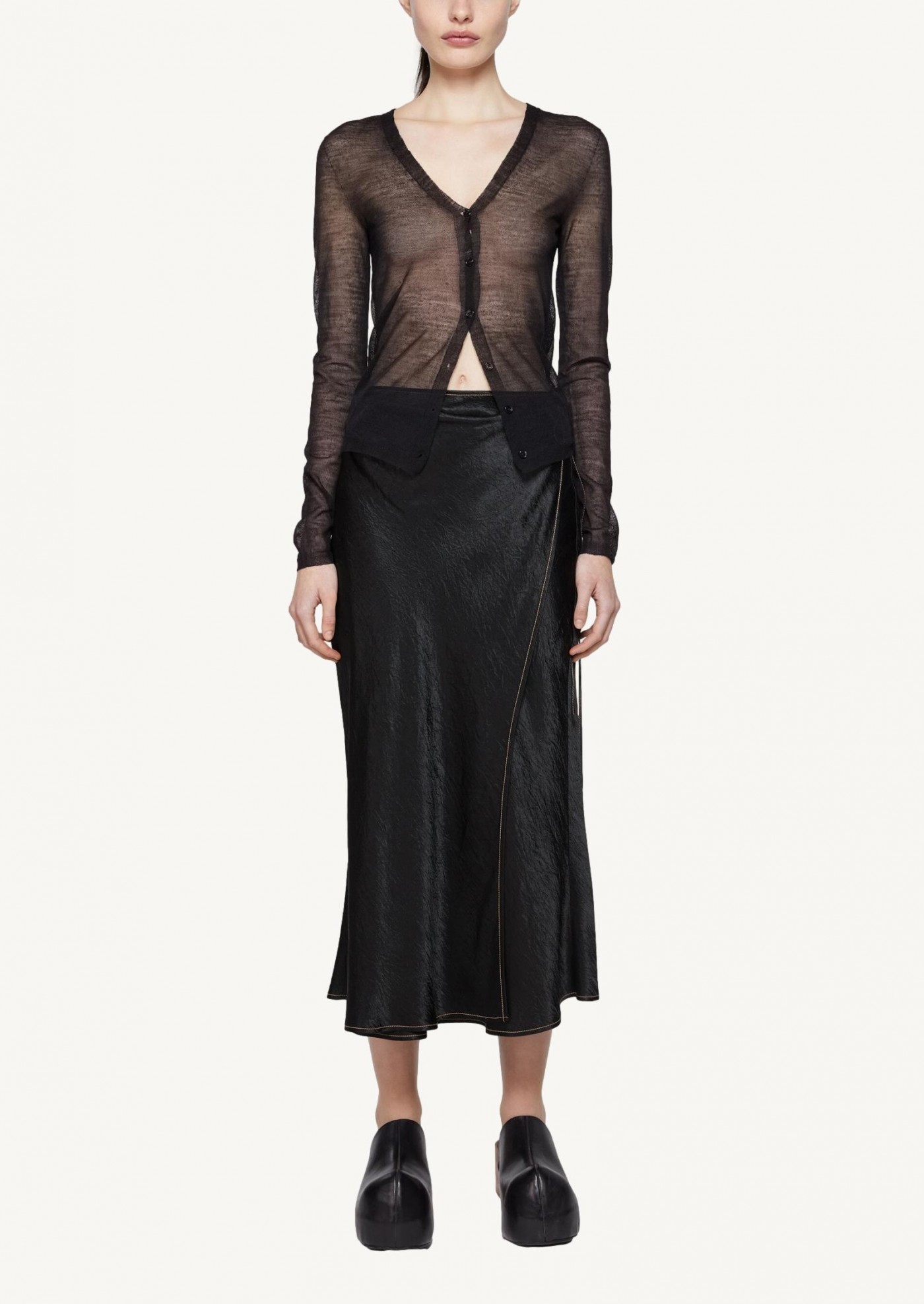 Satin wrap skirt black