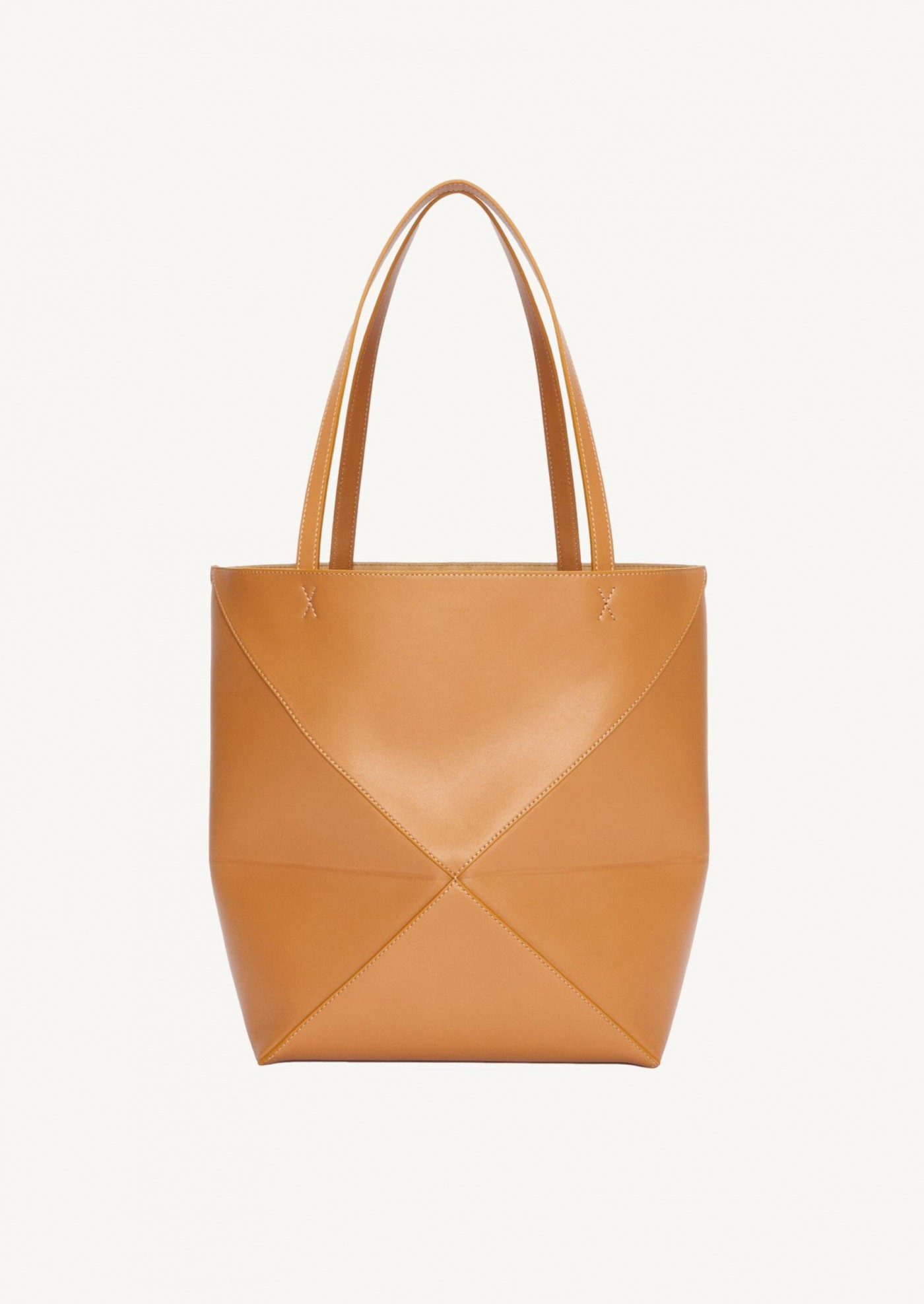 Puzzle Fold Tote in warm desert shiny calfskin