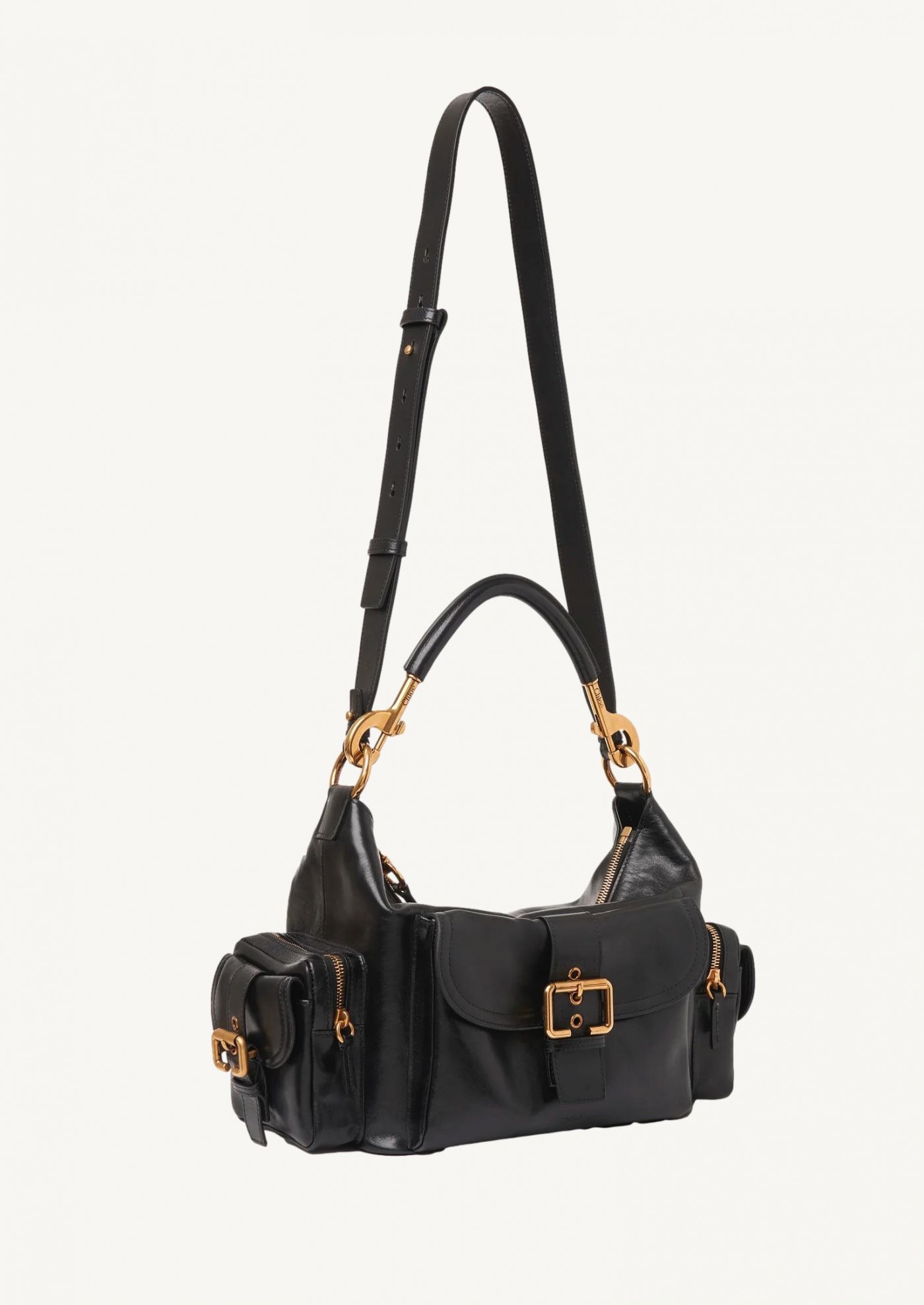 Sac camera bag en cuir brillant noir Chloé