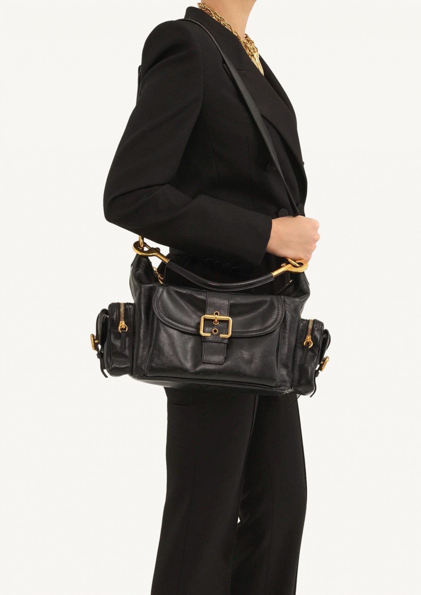 Sac camera bag en cuir brillant noir Chloé