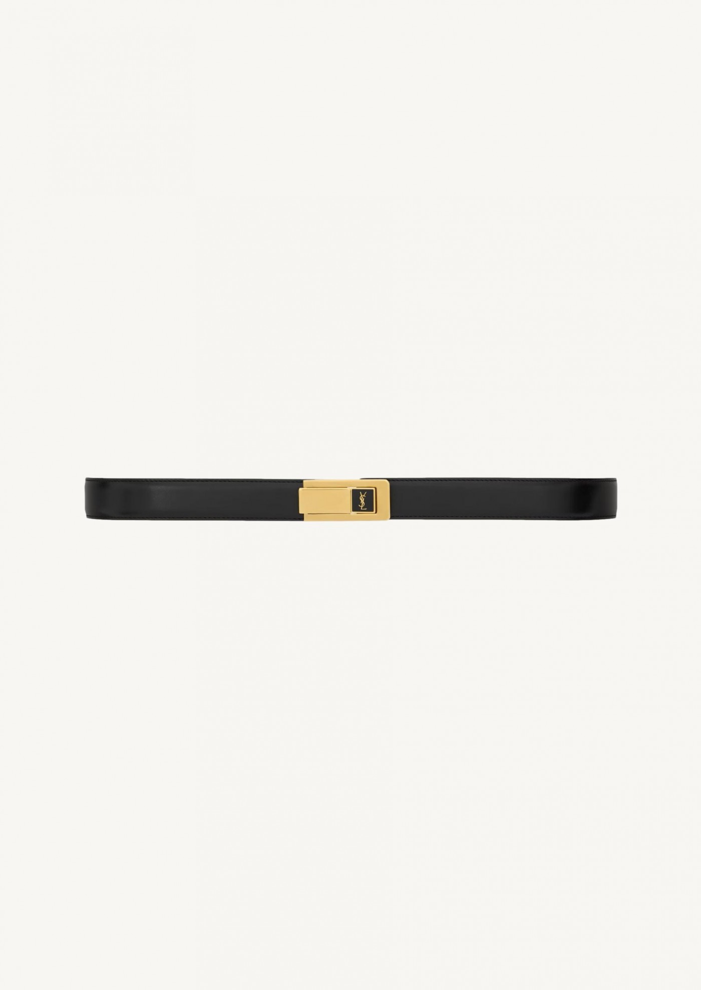 Belt buckle hinge in smooth black gold leather