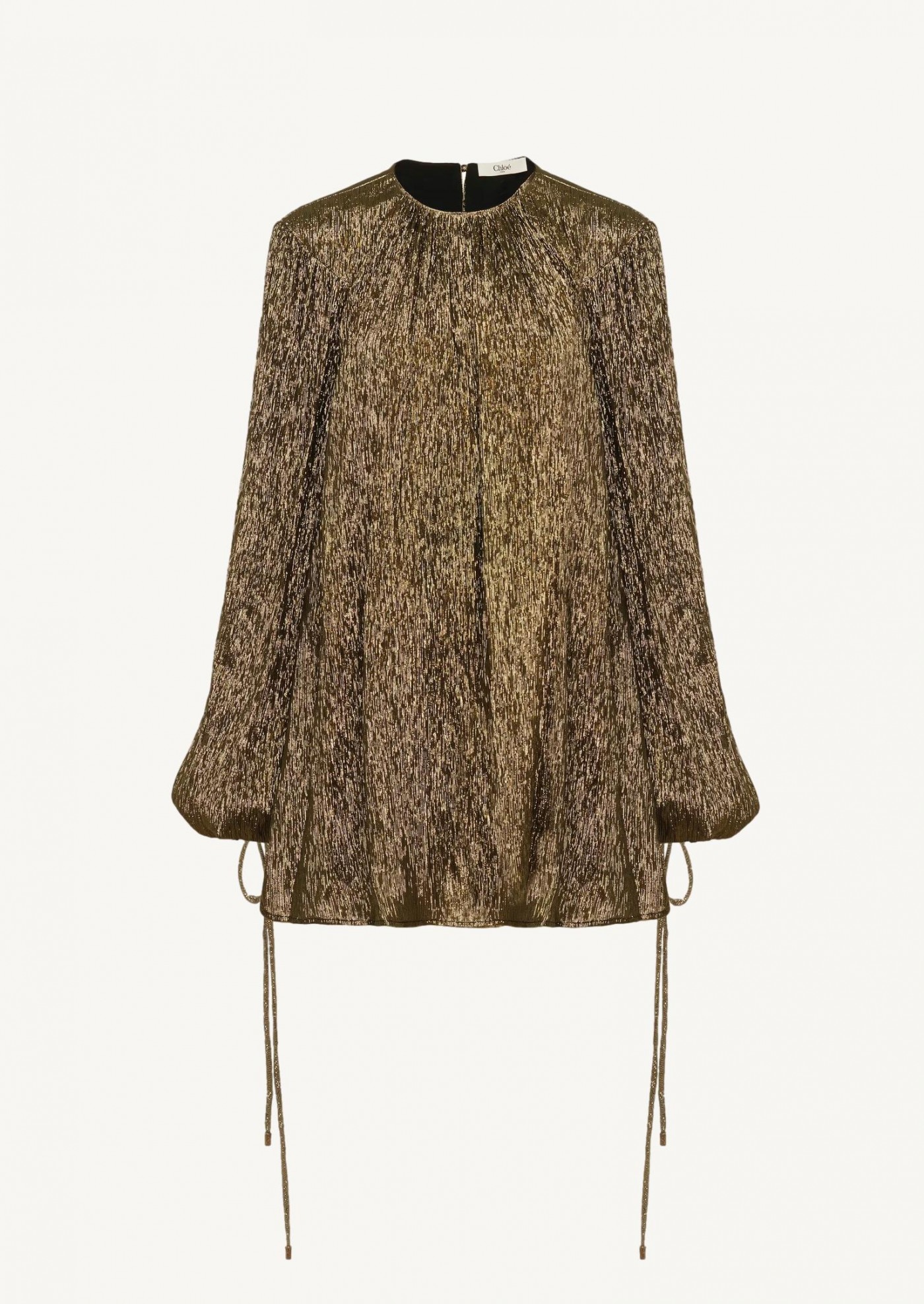Robe courte froncée en crepon de soie doré