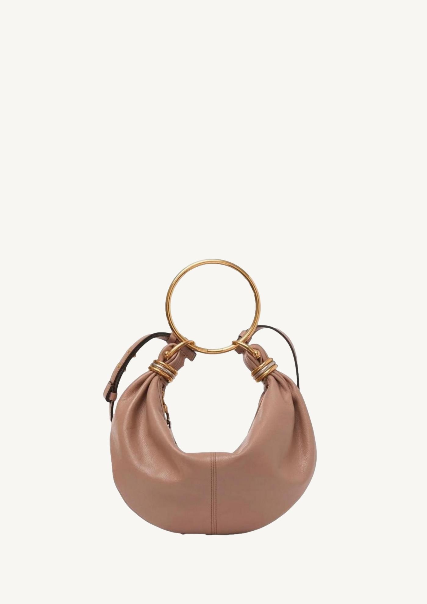 Petit sac hobo Bracelet bag en cuir grainé rose