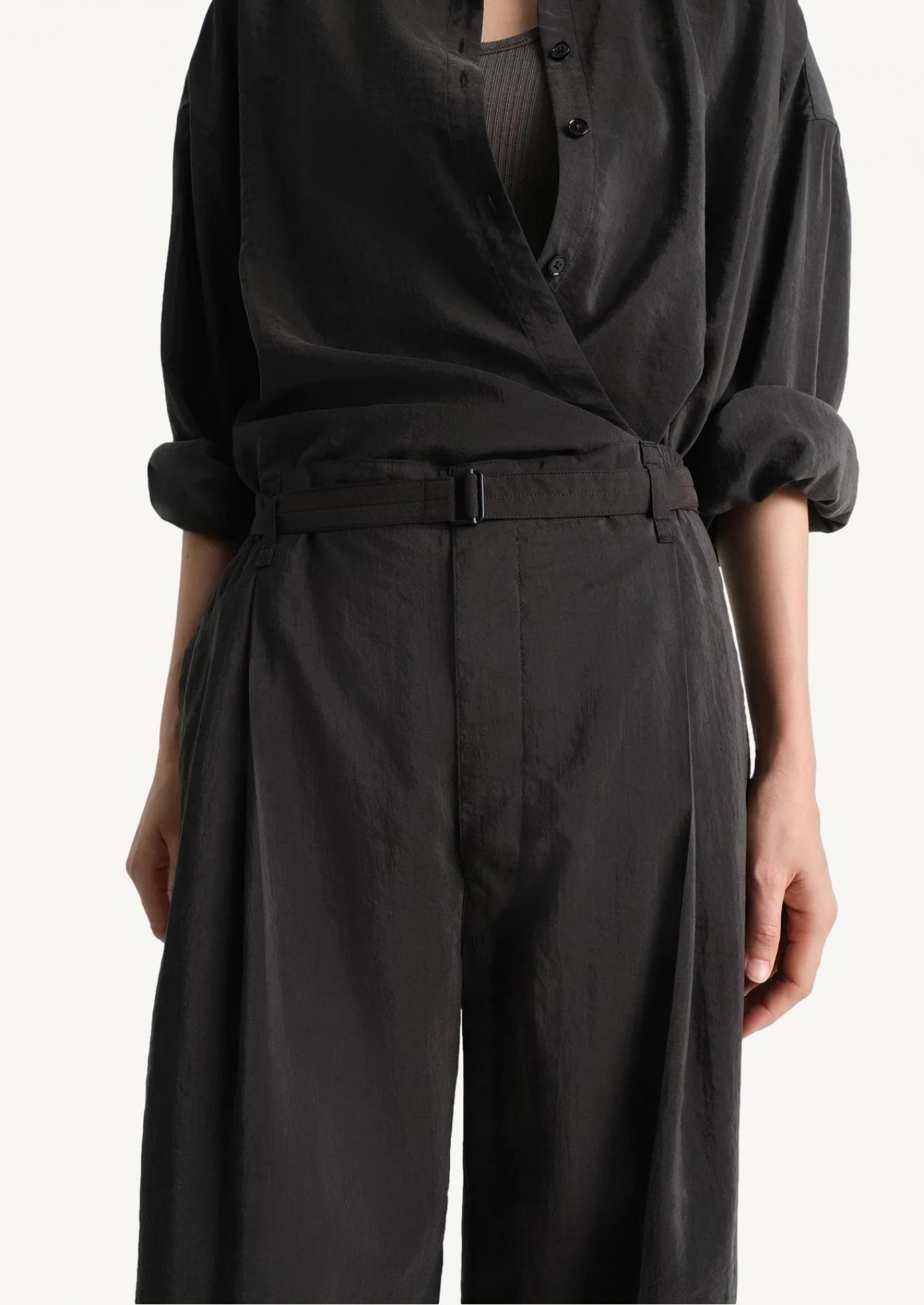 Belted espresso casual pants Lemaire