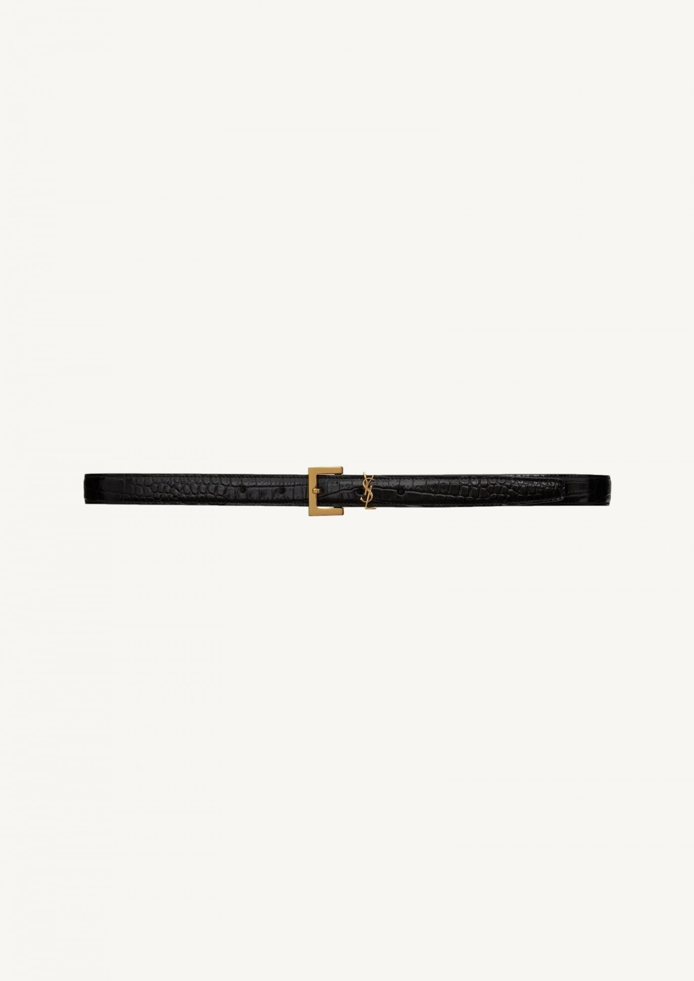 Fine cassandre belt in black crocodile-embossed leather