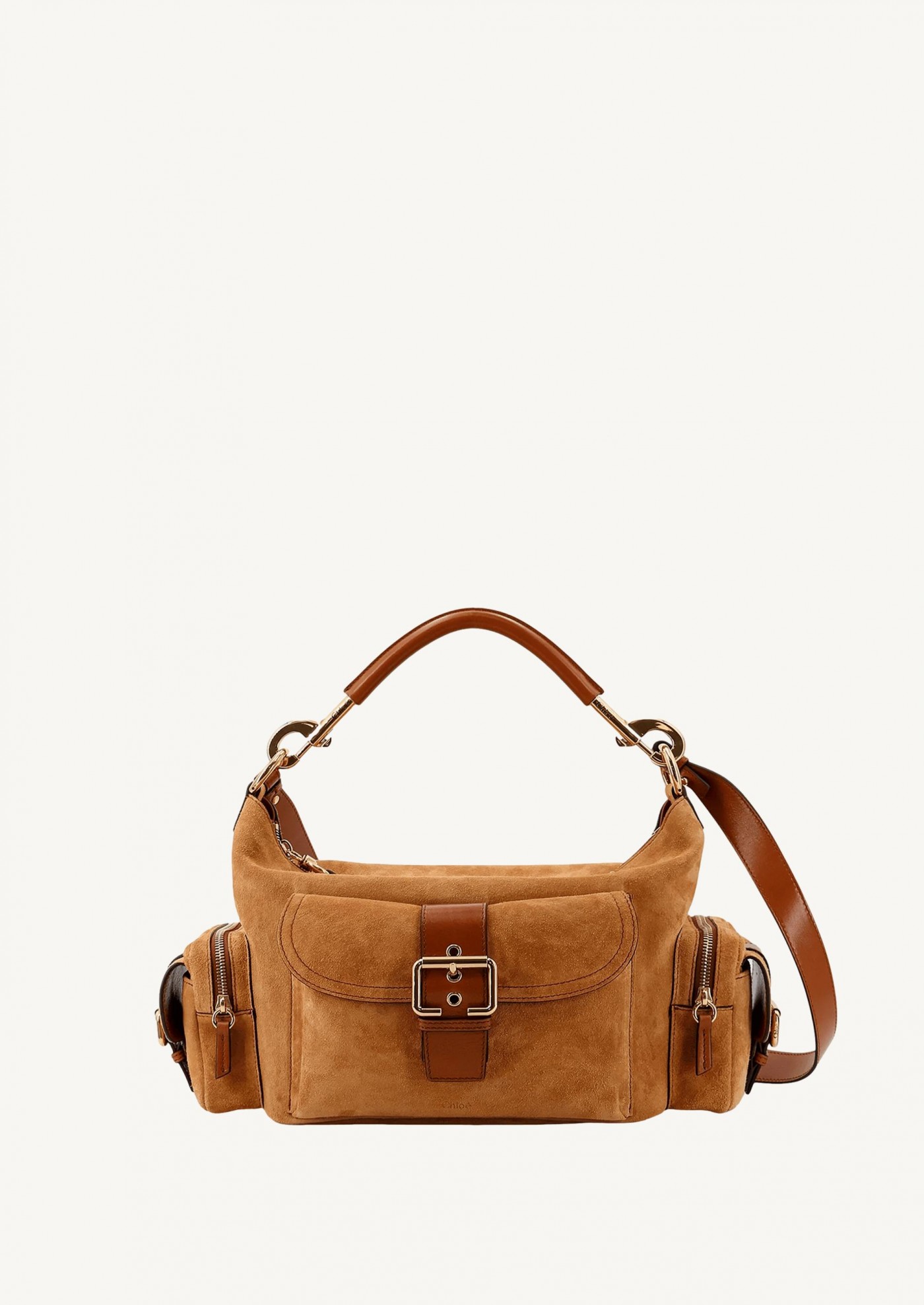 Sac camera bag en cuir velours tan
