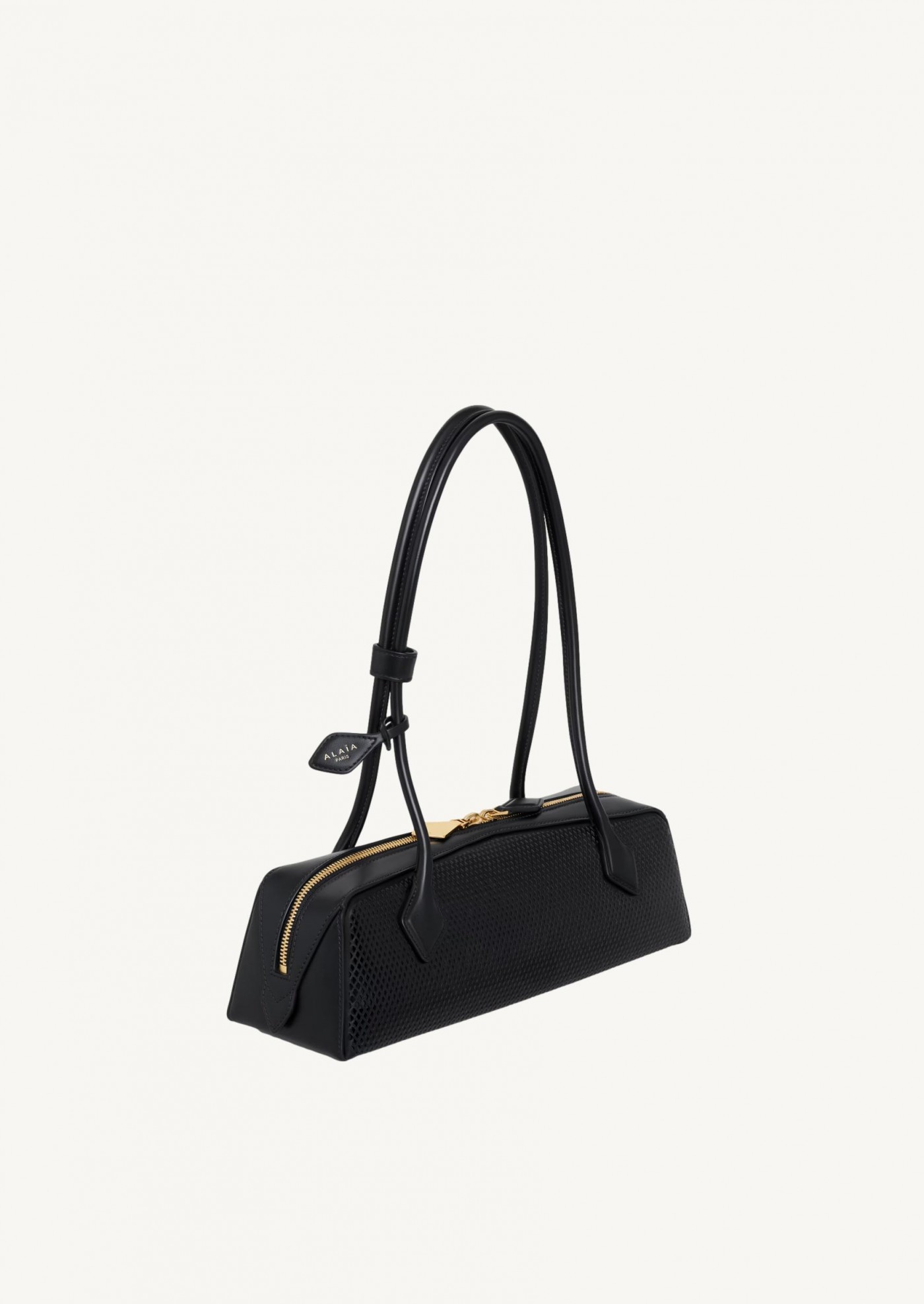 Dachshund medium in black fishnet leather