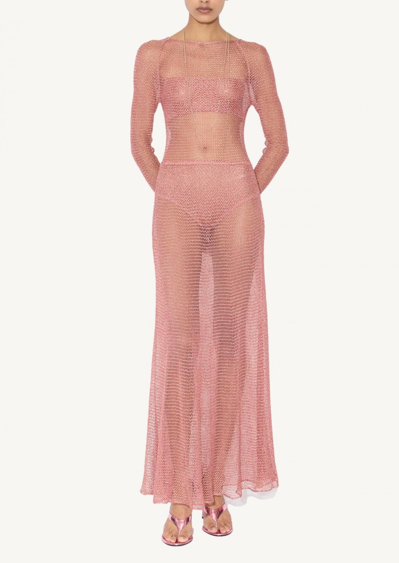 Coral mesh maxi dress