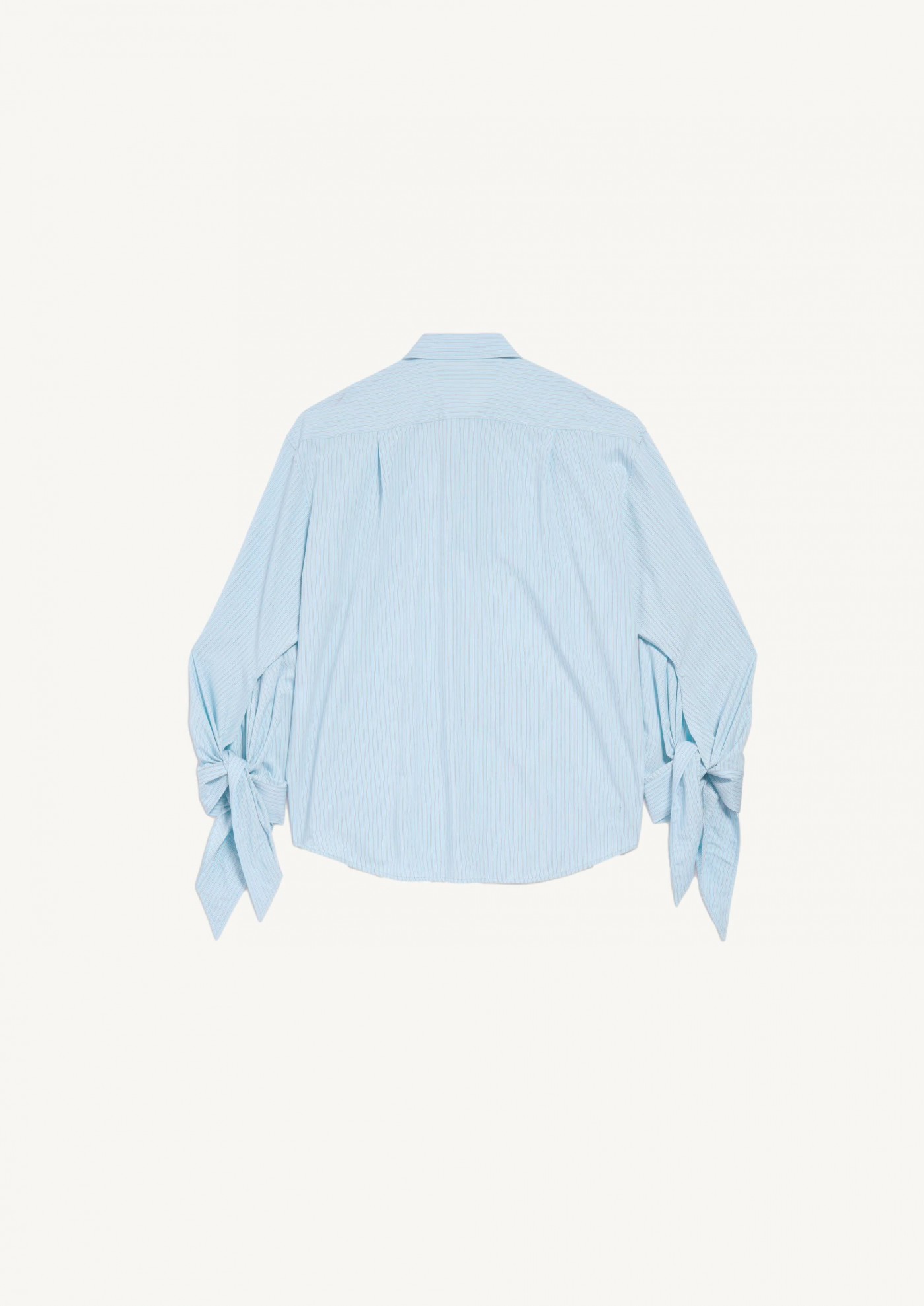 Knotted cuff blouse in blue/white