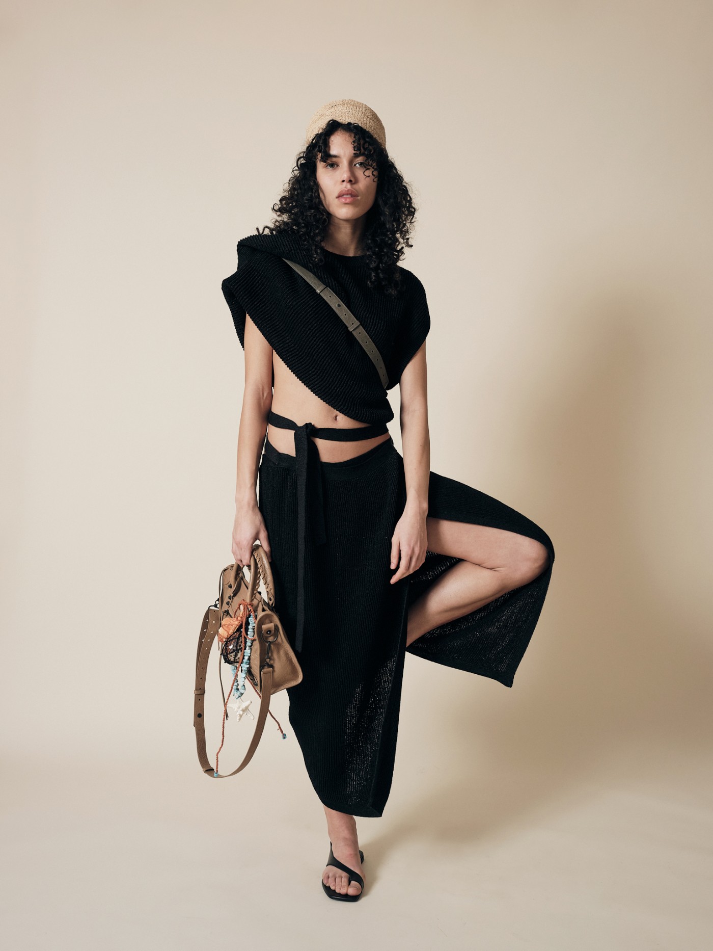 Black washi paper sarong skirt