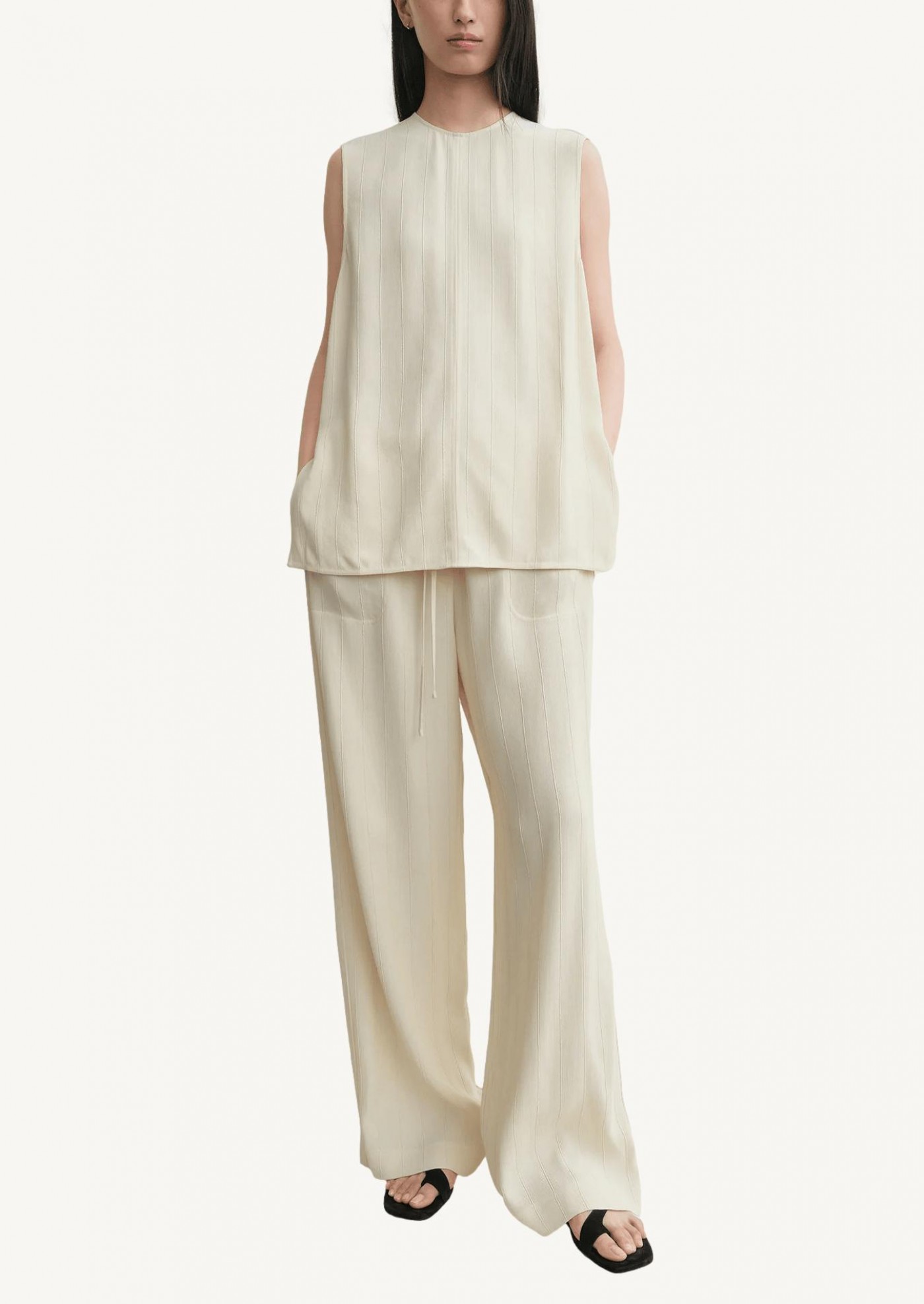 Woven stripe top ecru