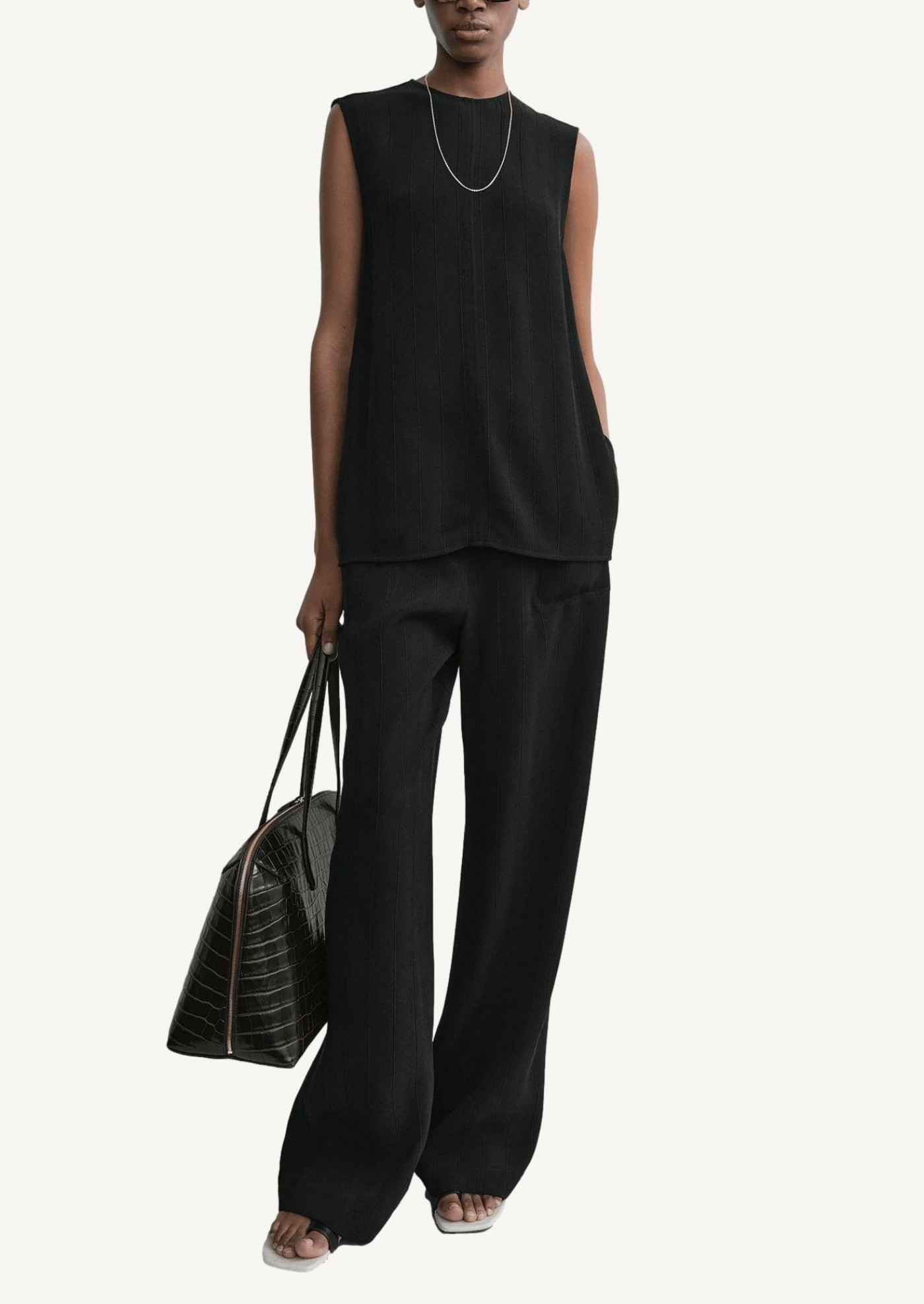 Woven stripe top black