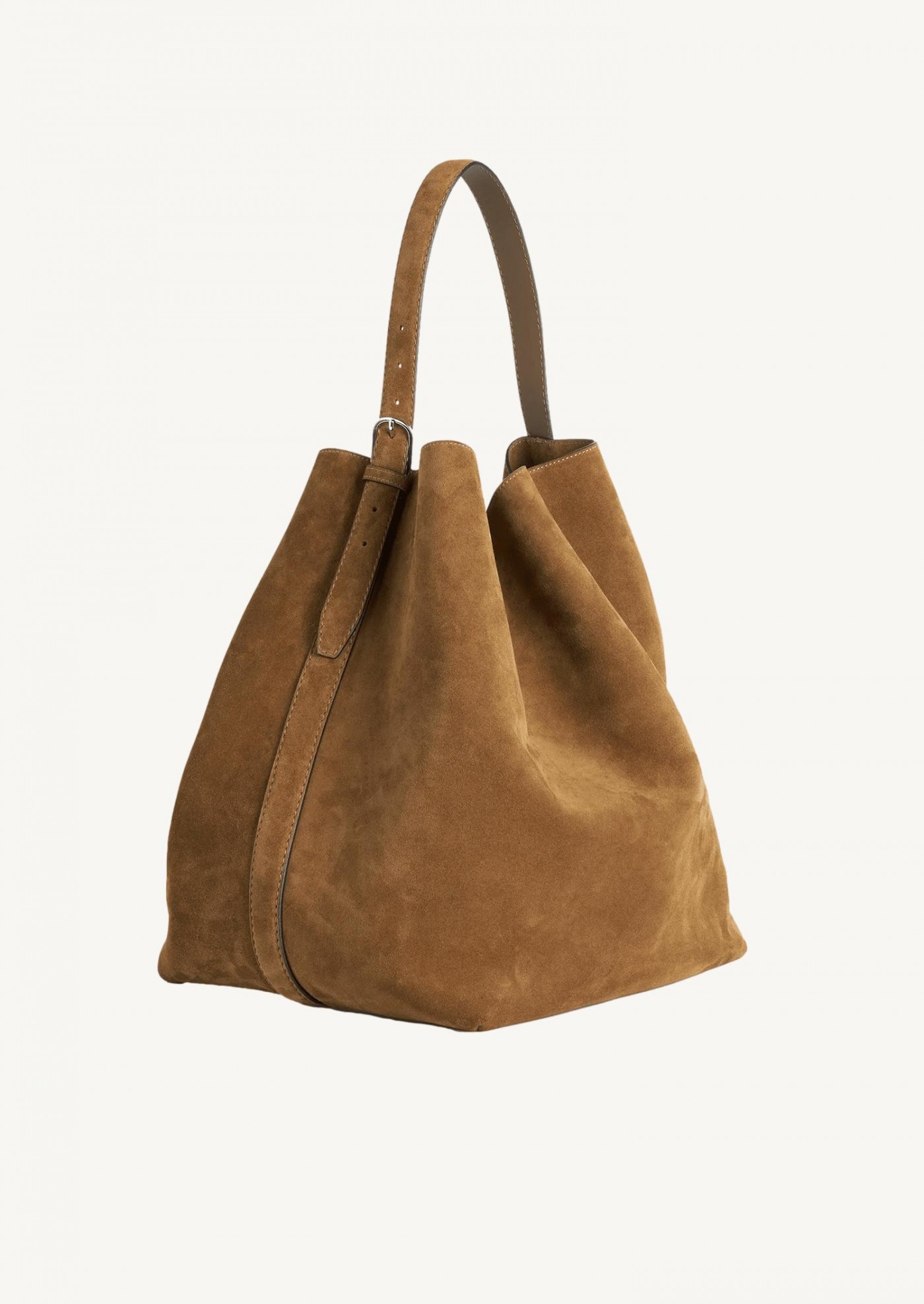 Belted suede tote tan