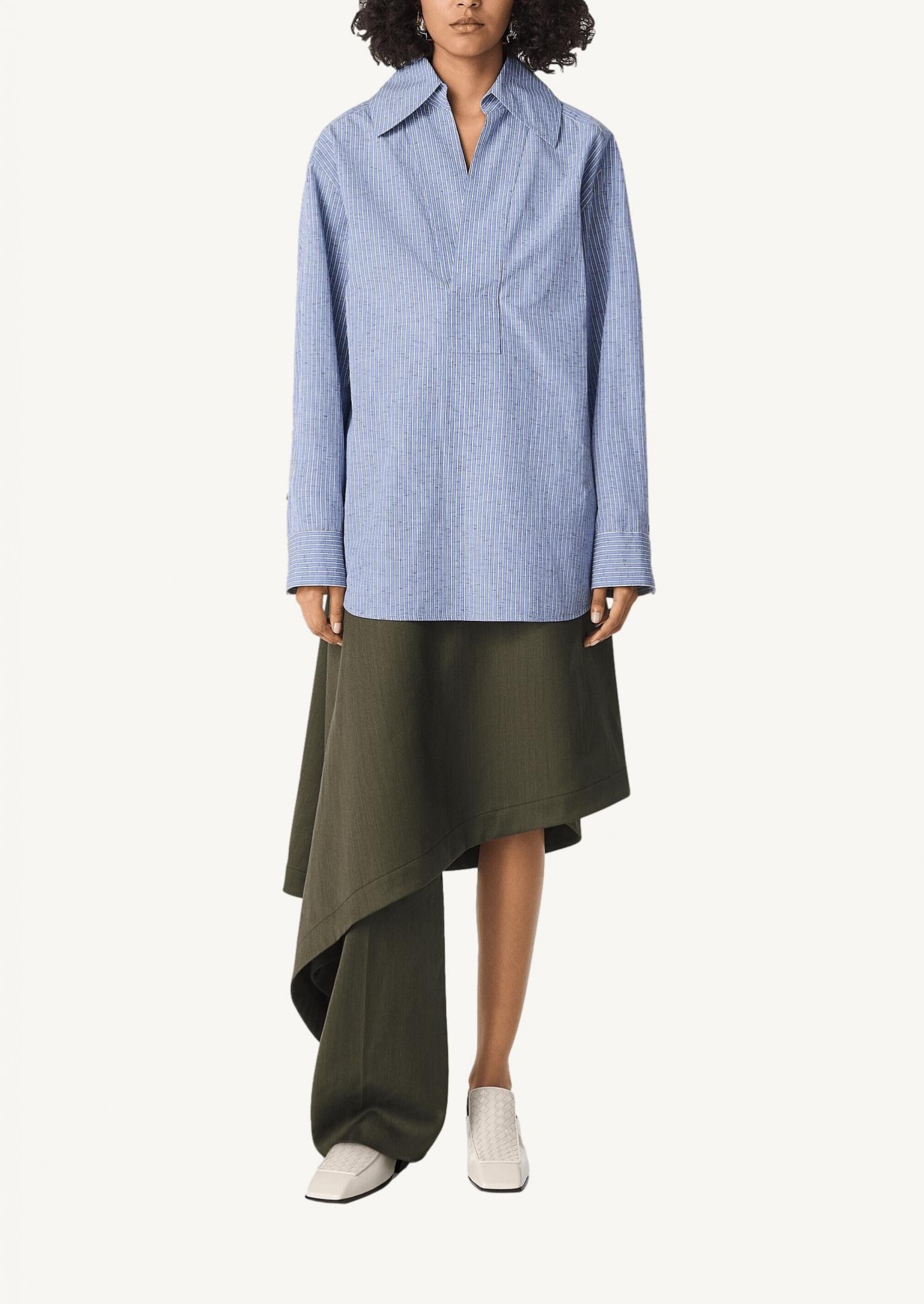 Chemise en coton et lin à rayures