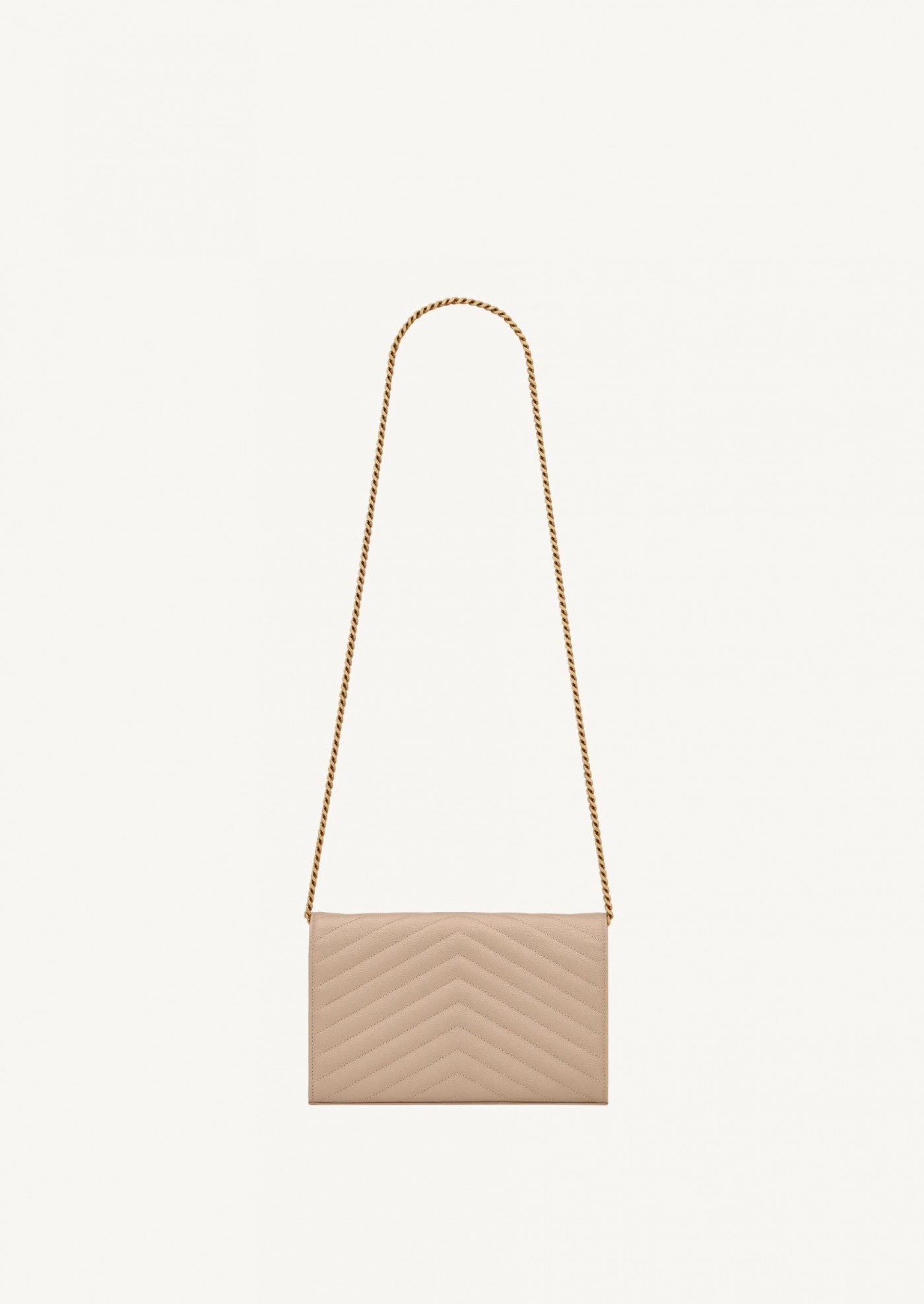 Cassandre classic chain wallet in powder grain leather beige dark