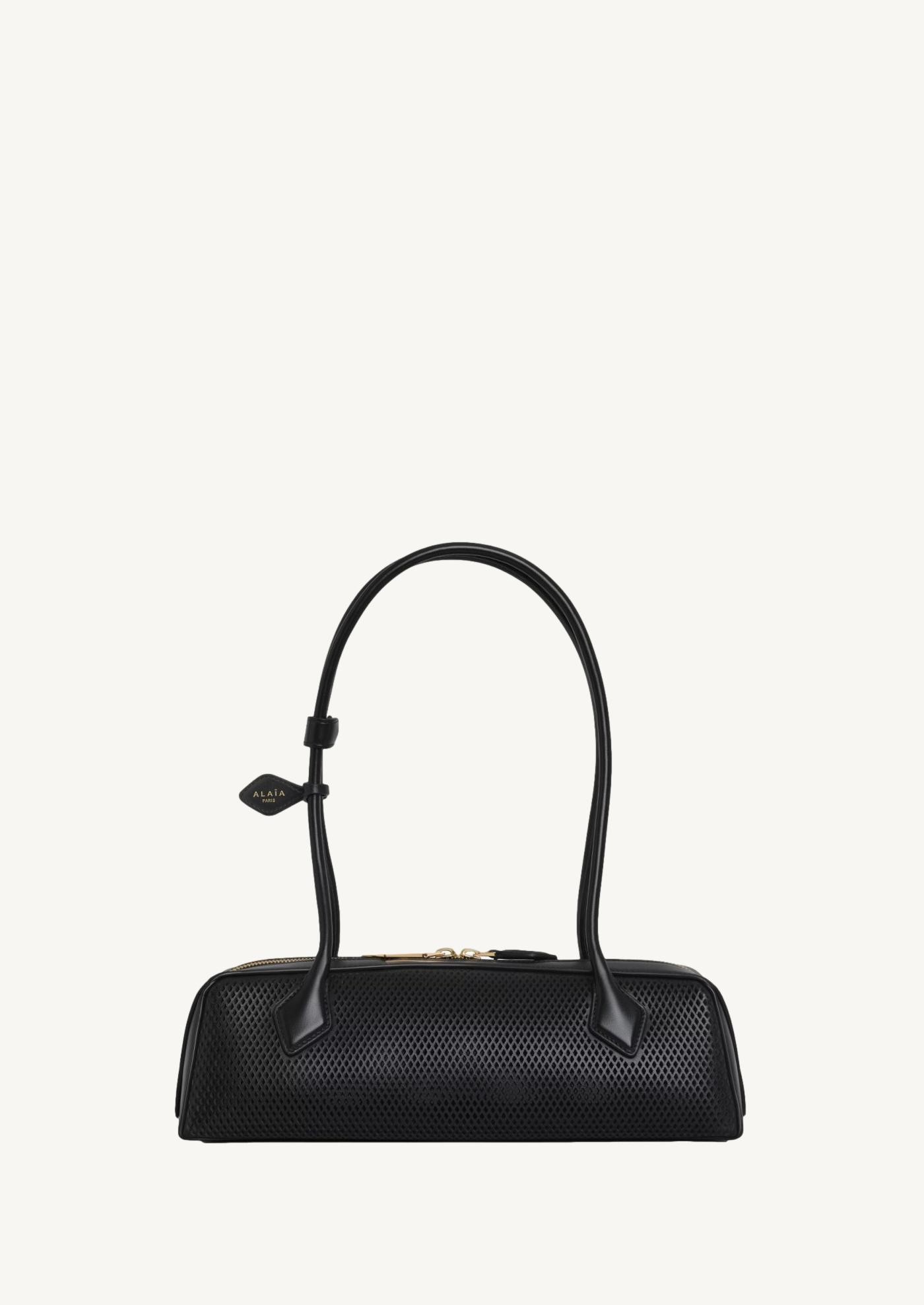 Dachshund medium in black fishnet leather