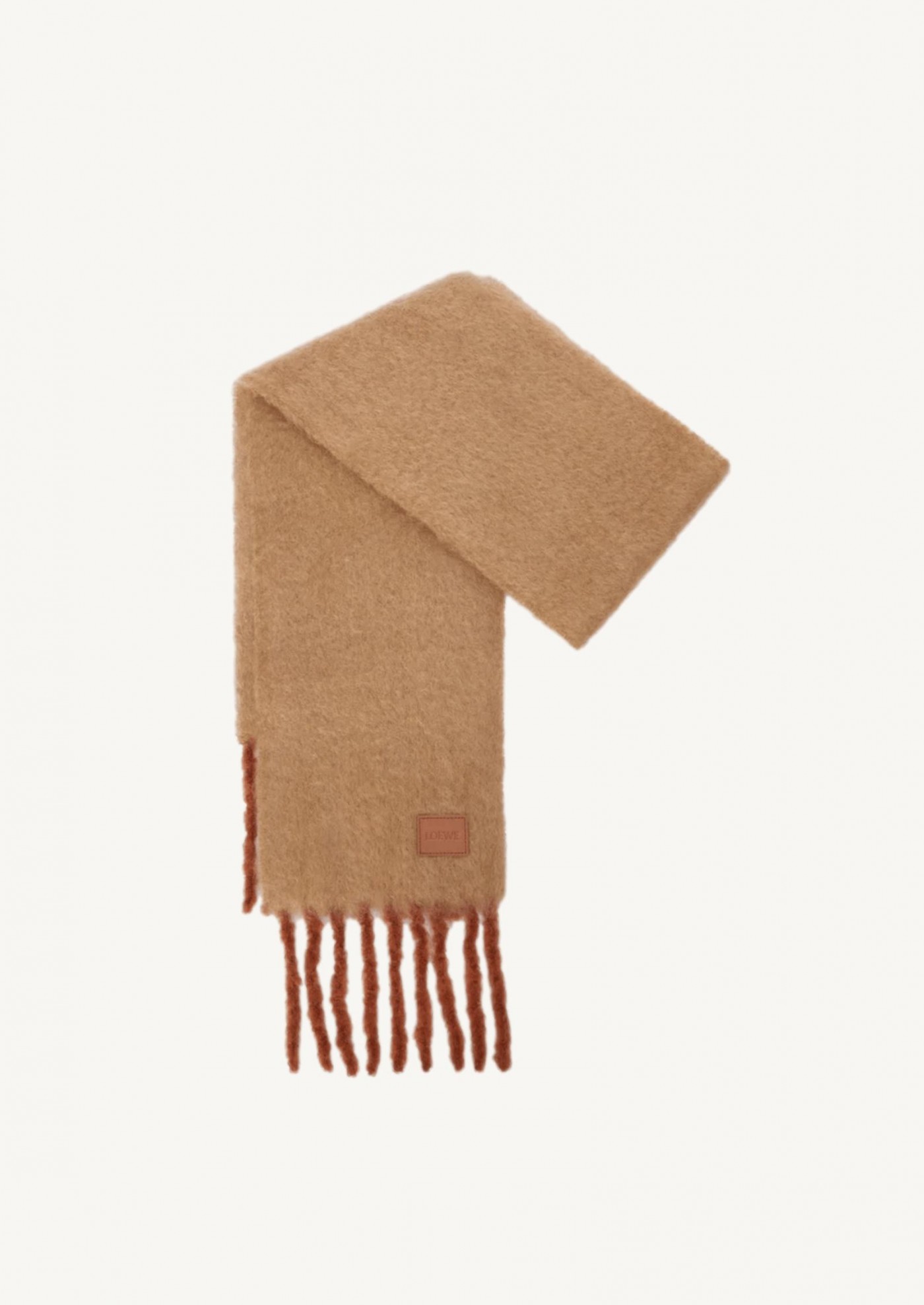 Beige and orange mohair and wool blend scarf