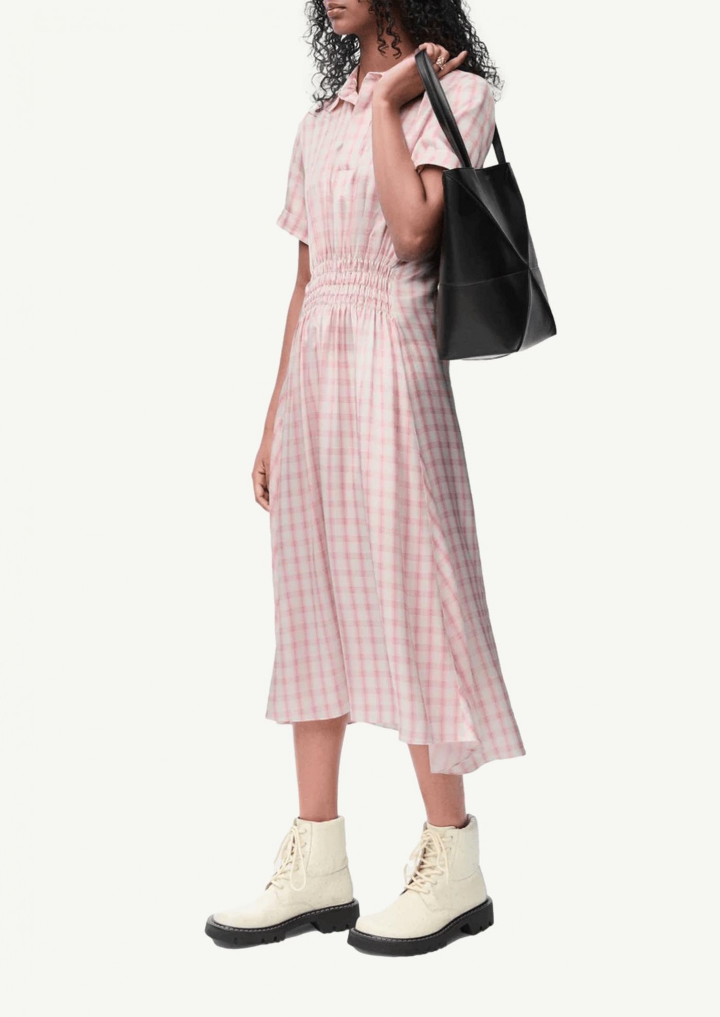 Check print silk polo dress