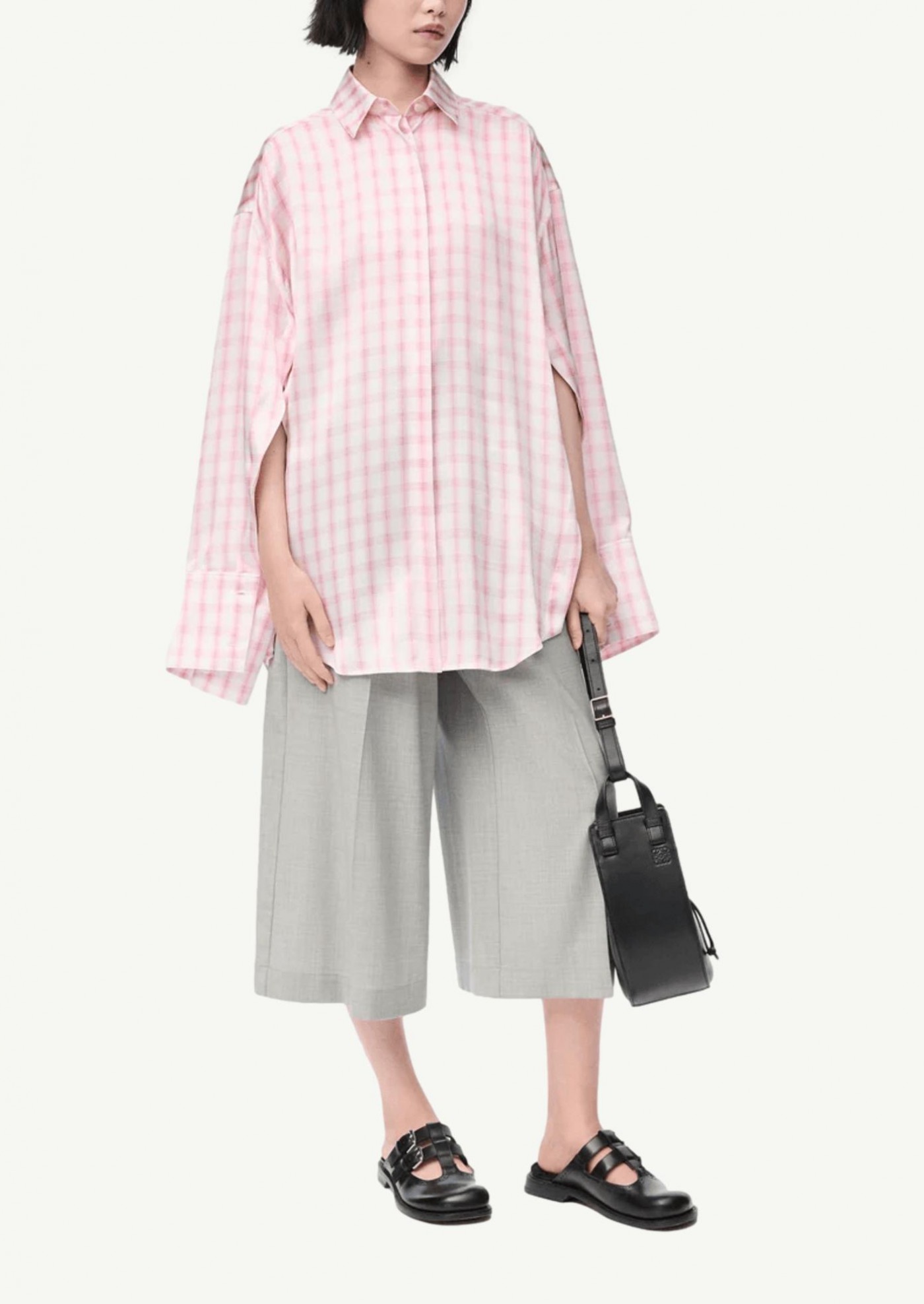 Check print silk shirt