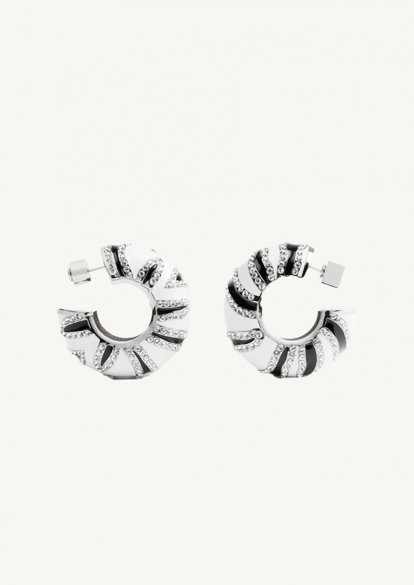 【Jacquemus】 Zebraクリスタル-embellishedフープイヤリング Zebra crystal-embellished hoop earrings in black - Jacquemus