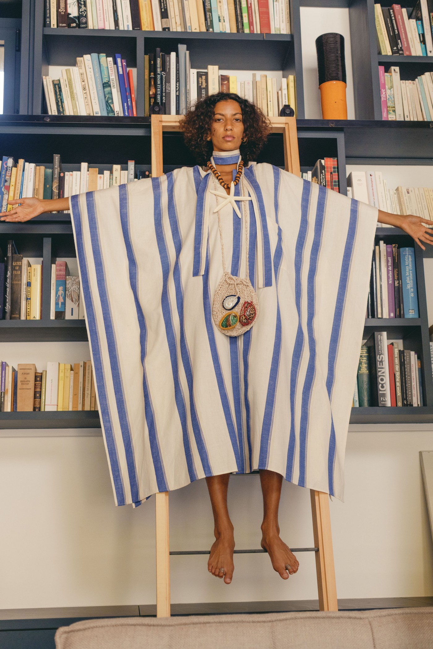 Maxi Indian caftan in striped cotton