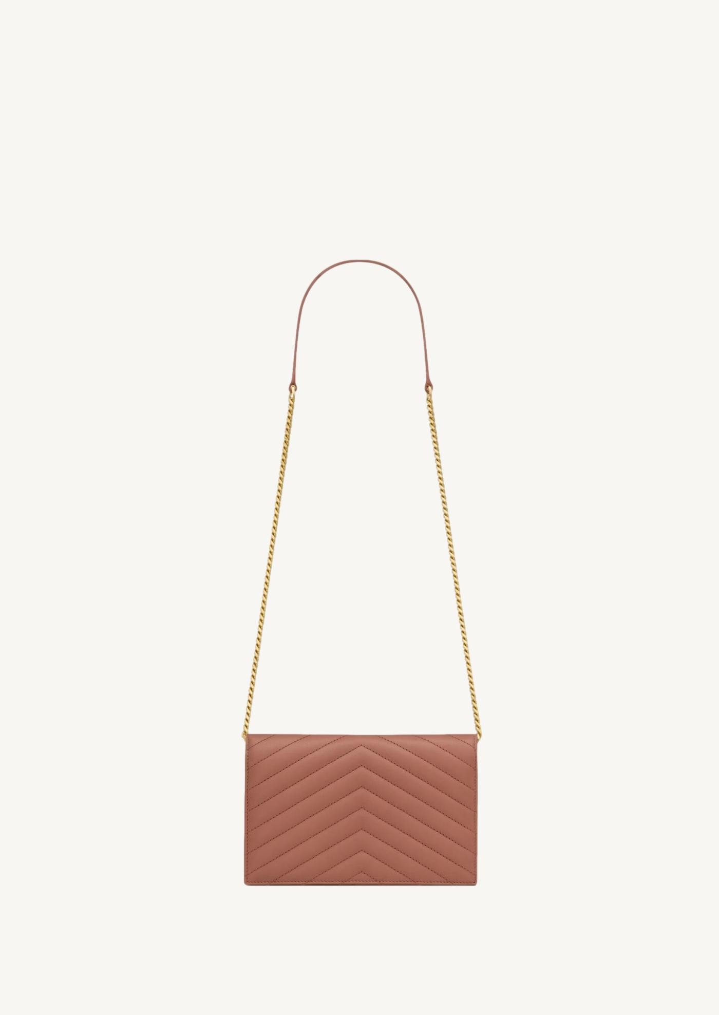 Cassandre envelope chain wallet in lambskin leather pink barely