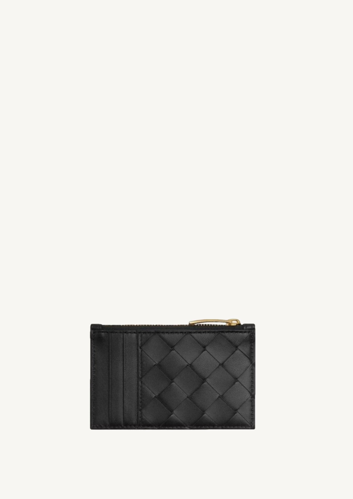 Leather card case Intrecciato black