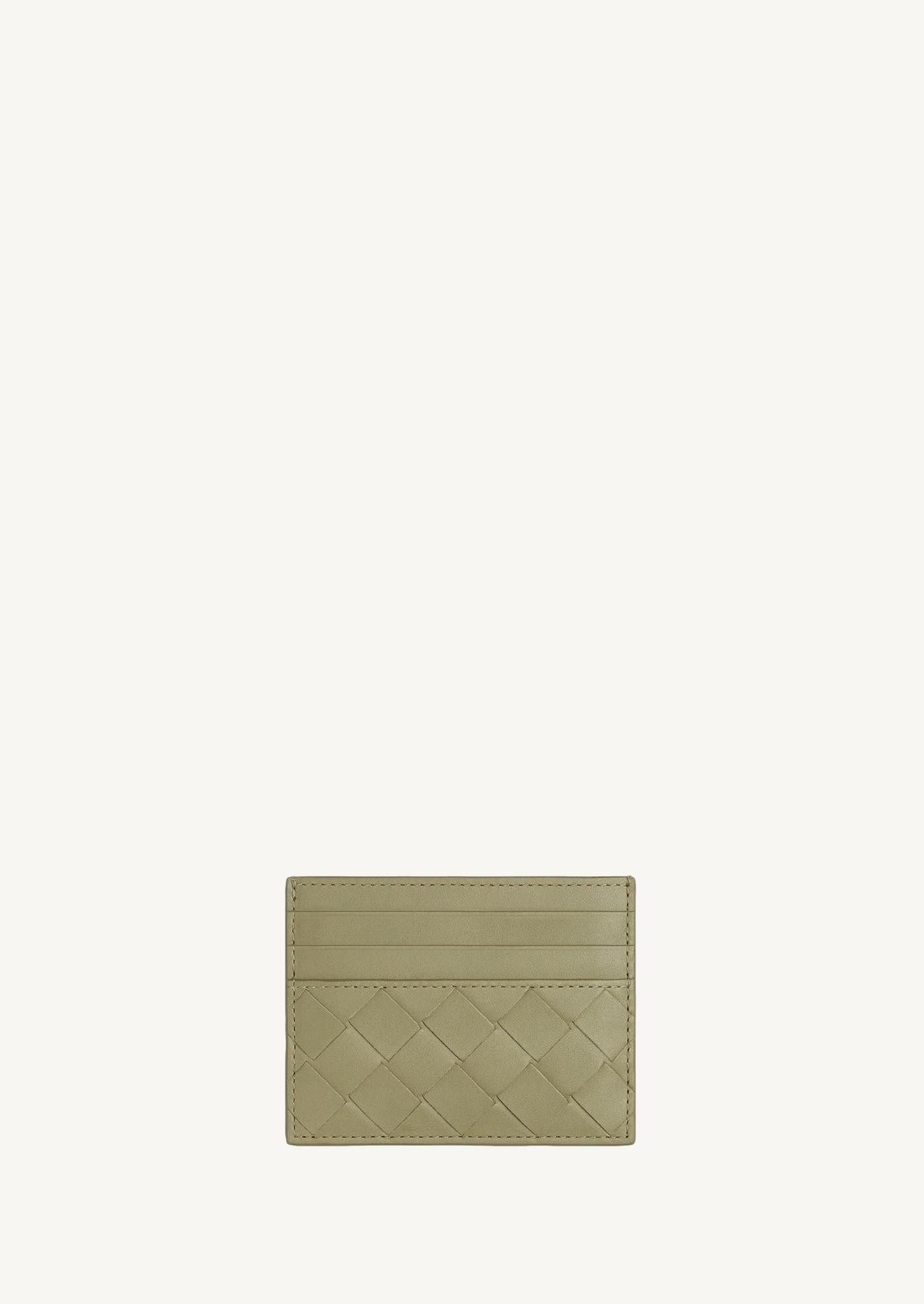 Intrecciato taupe leather card case