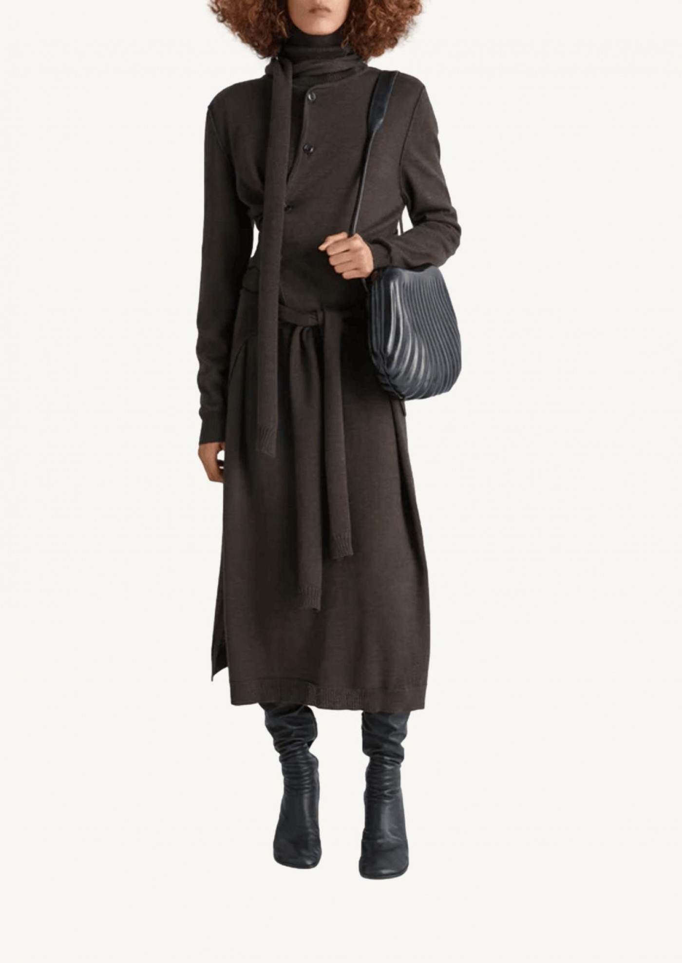 Cardigan twisted à écharpe dark cacao