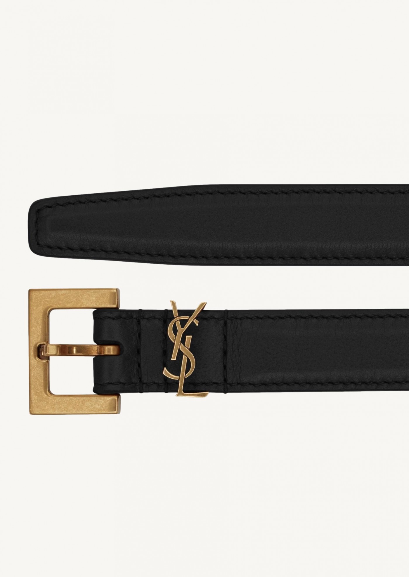 Thin Cassandre belt in smooth black and gold leather