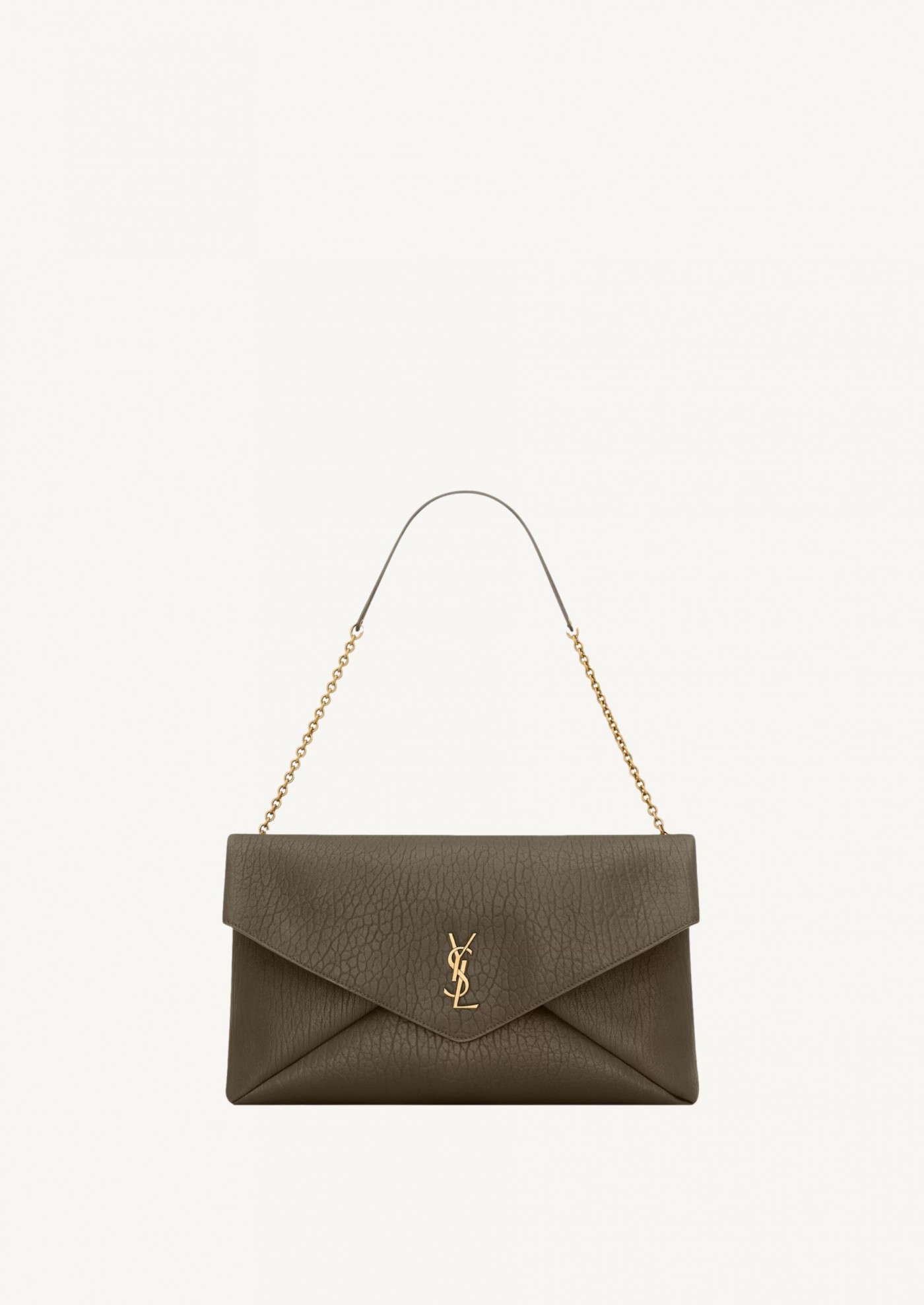 Cassandre XXL chain clutch bag in lambskin leather in kaki