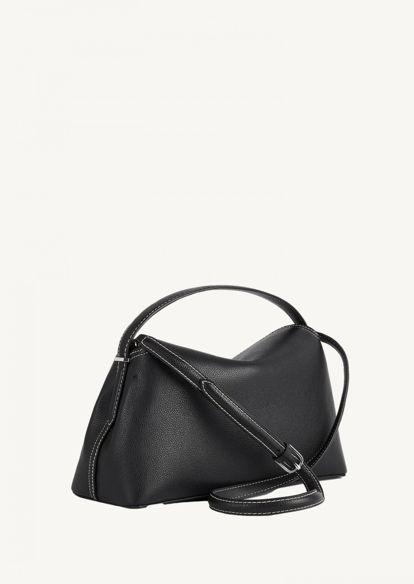 T-Lock grained-leather top handle black and silver