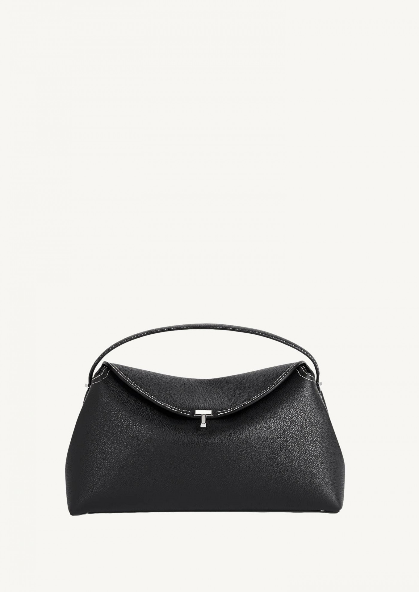 T-Lock grained-leather top handle black and silver