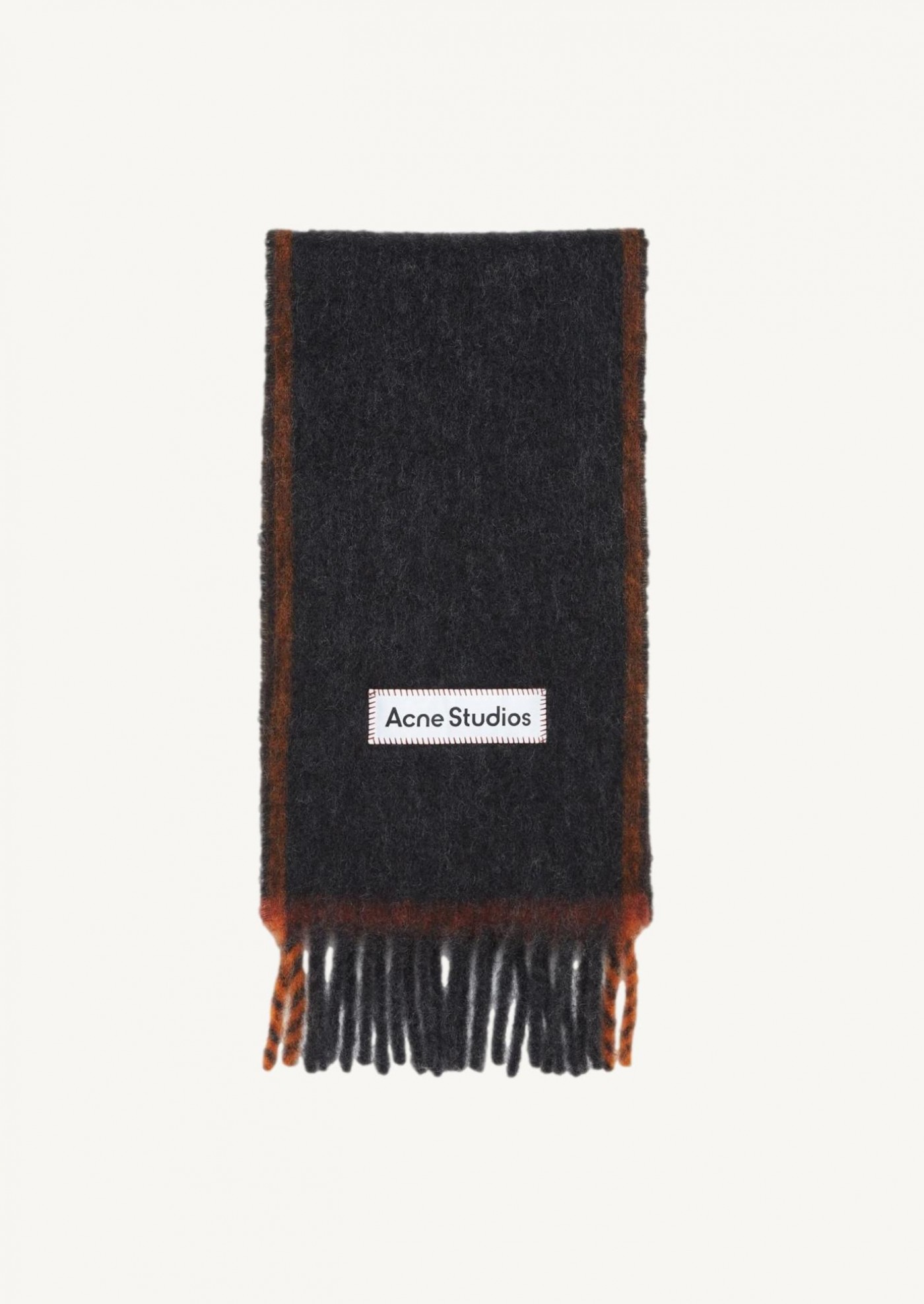 Narrow scarf in black wool and mohair