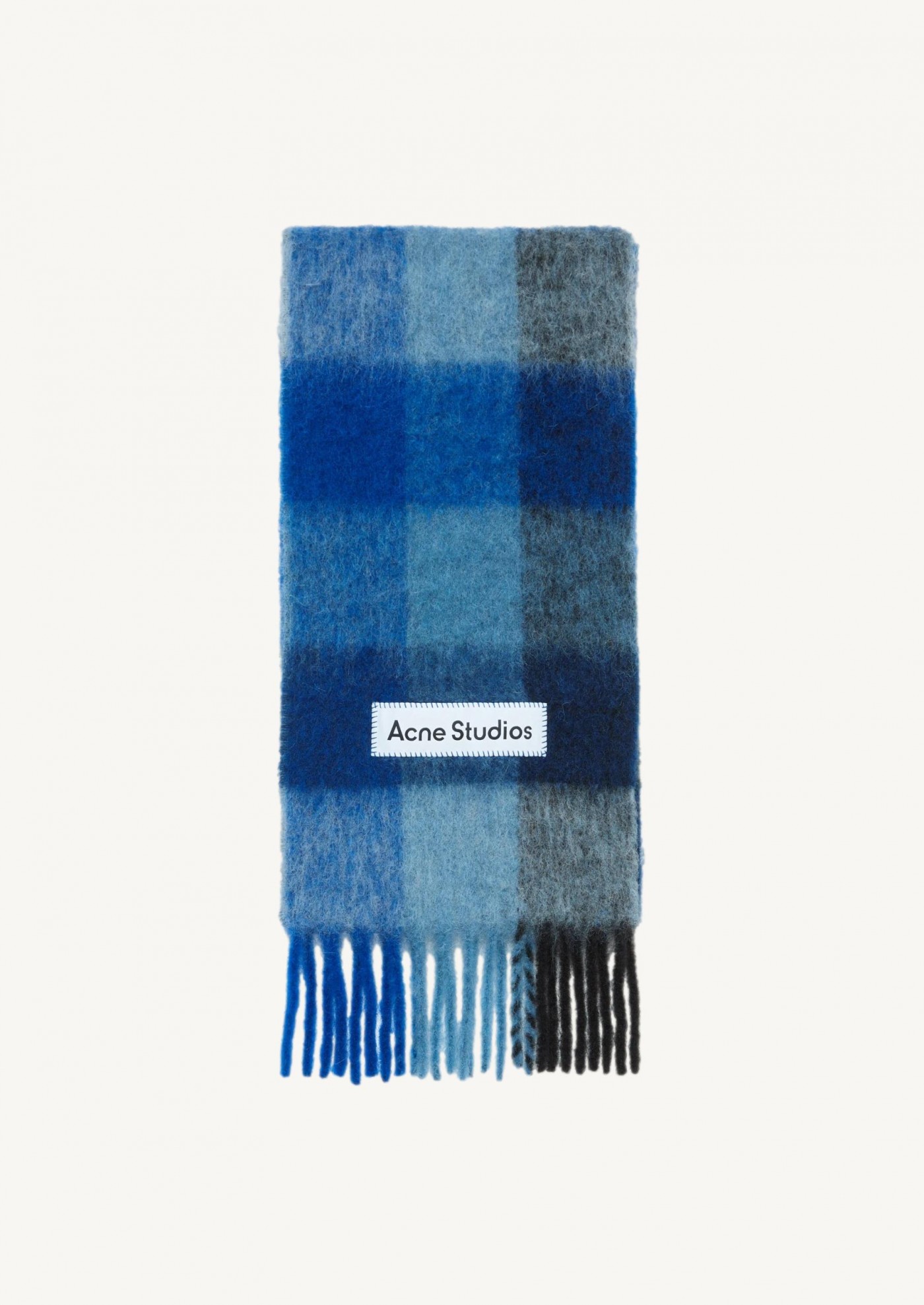 Dark blue and black mohair checked scarf