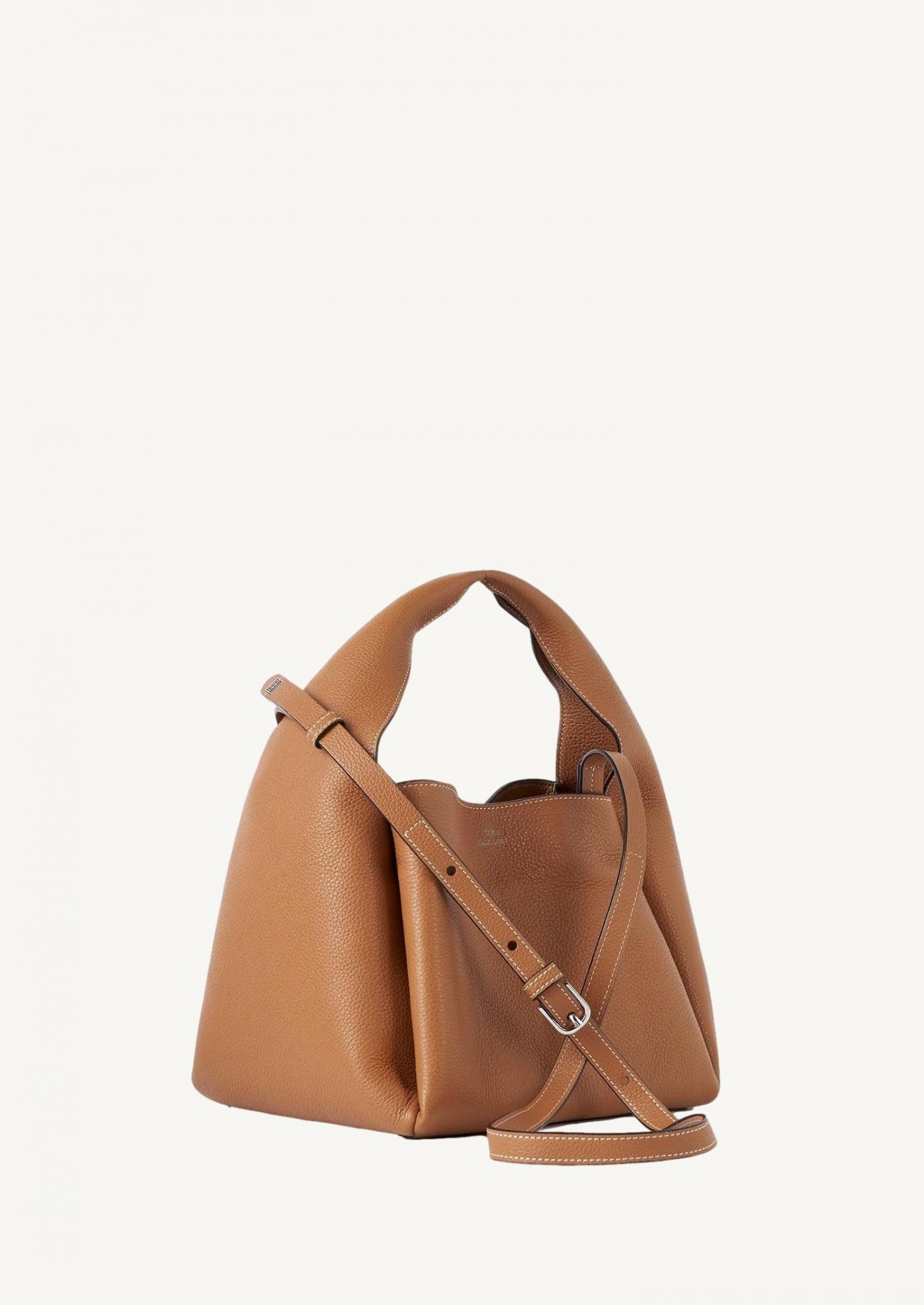 Tan grained leather bucket bag