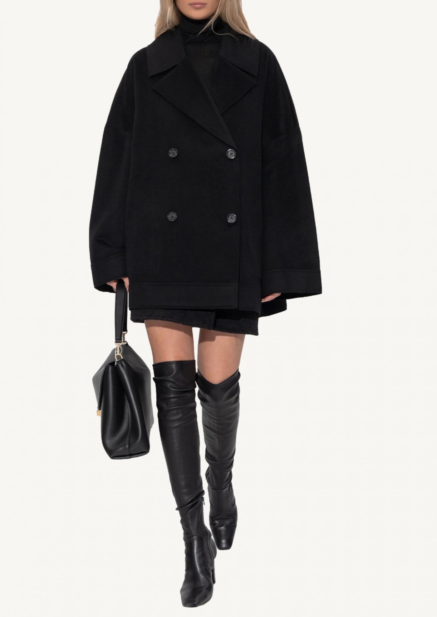 Manteau court en laine noir