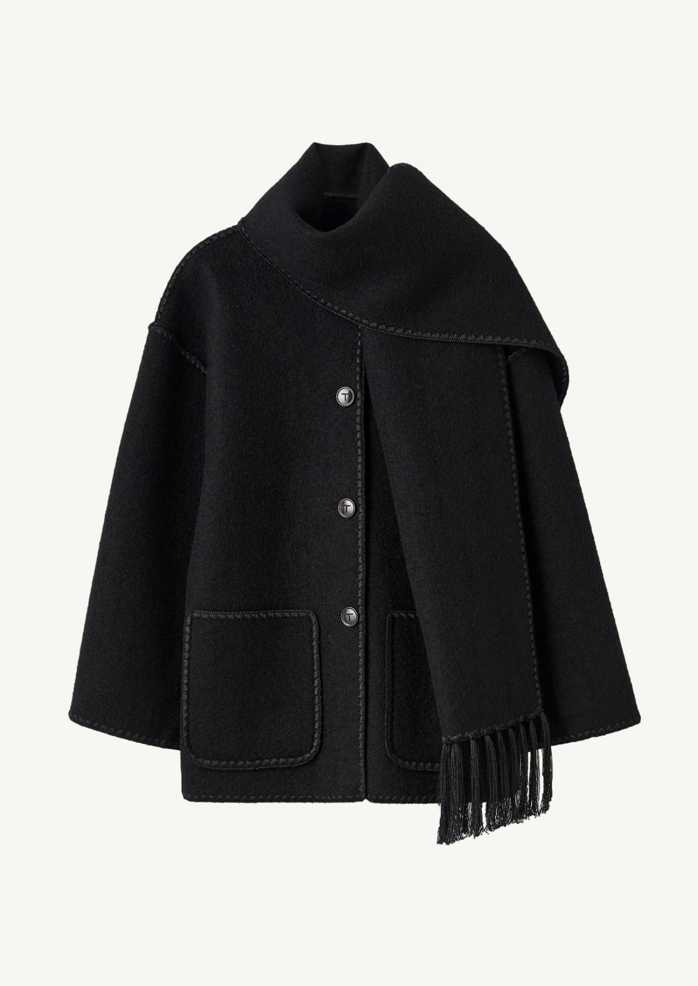 Embroidered scarf jacket black