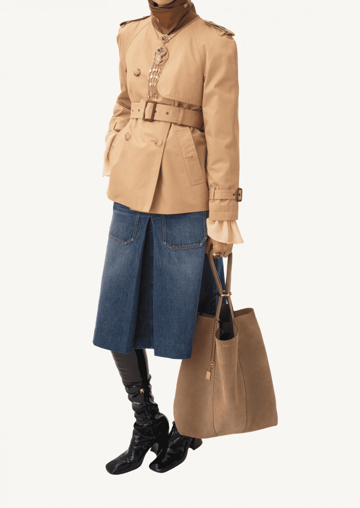 Large sac cabas Chloé Spin en cuir velours Chloé