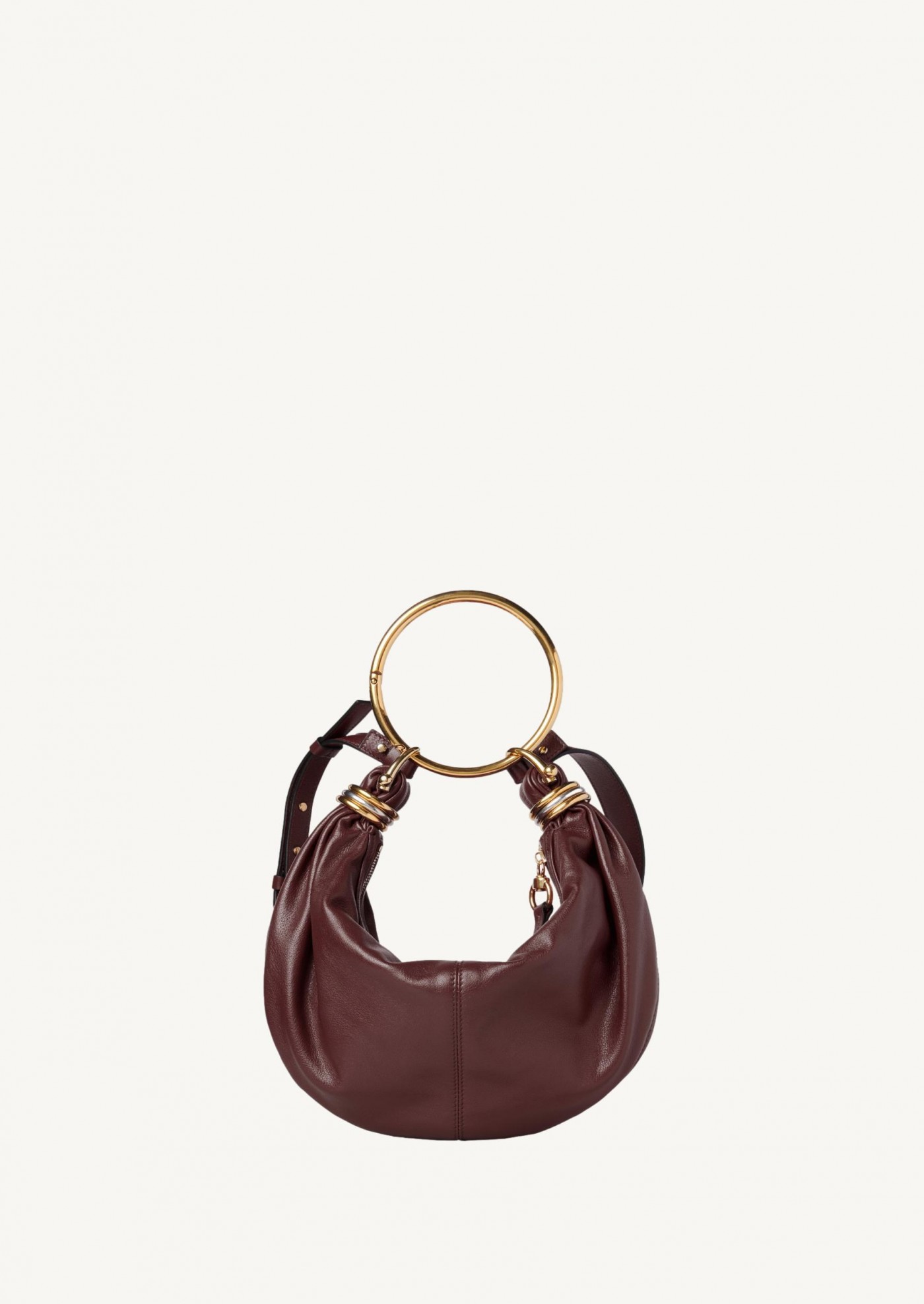 Petit sac hobo Bracelet bag en cuir grainé grenat